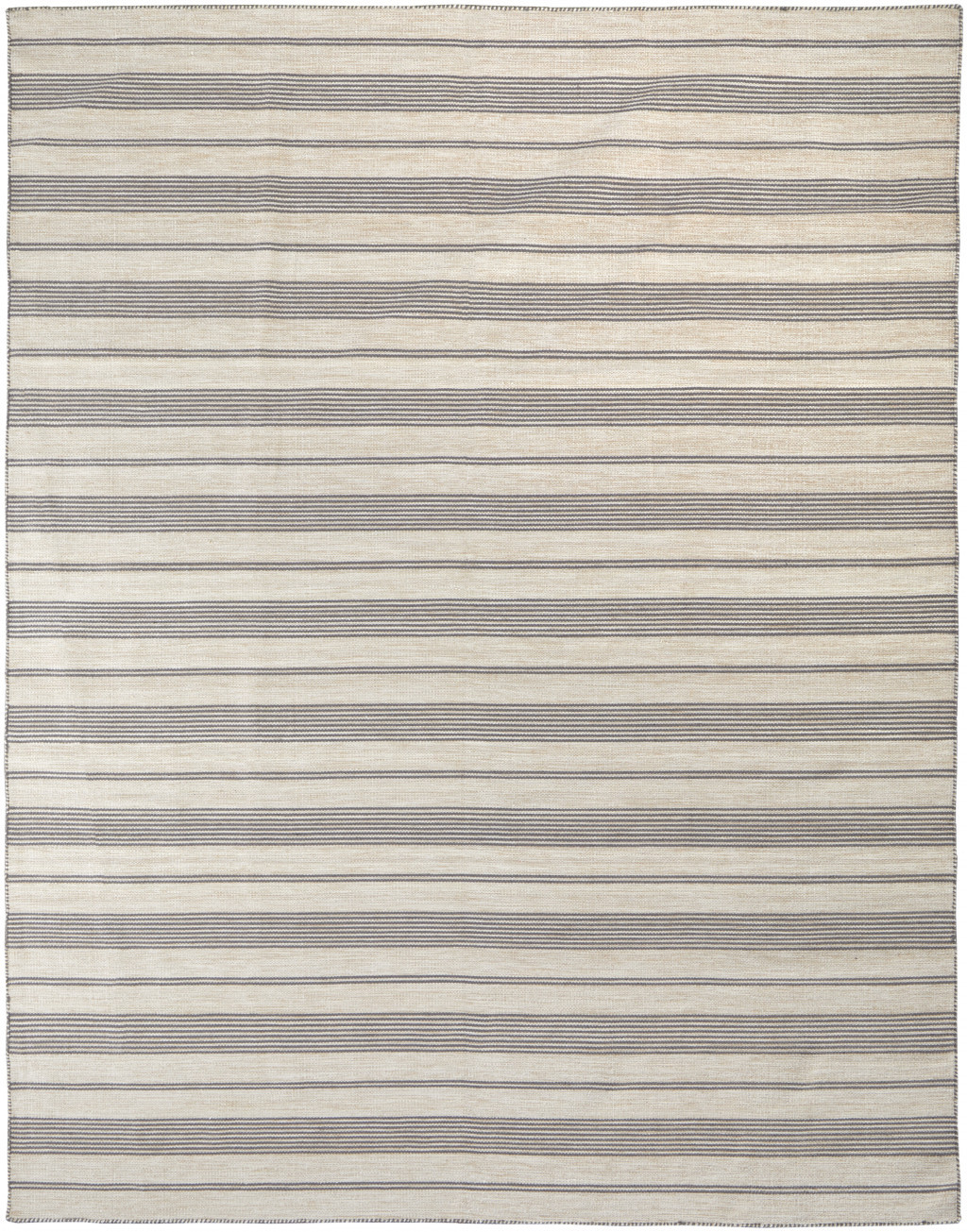 10 X 14 gray And Ivory Striped Dhurrie Hand Woven Stain Resistant Area Rug