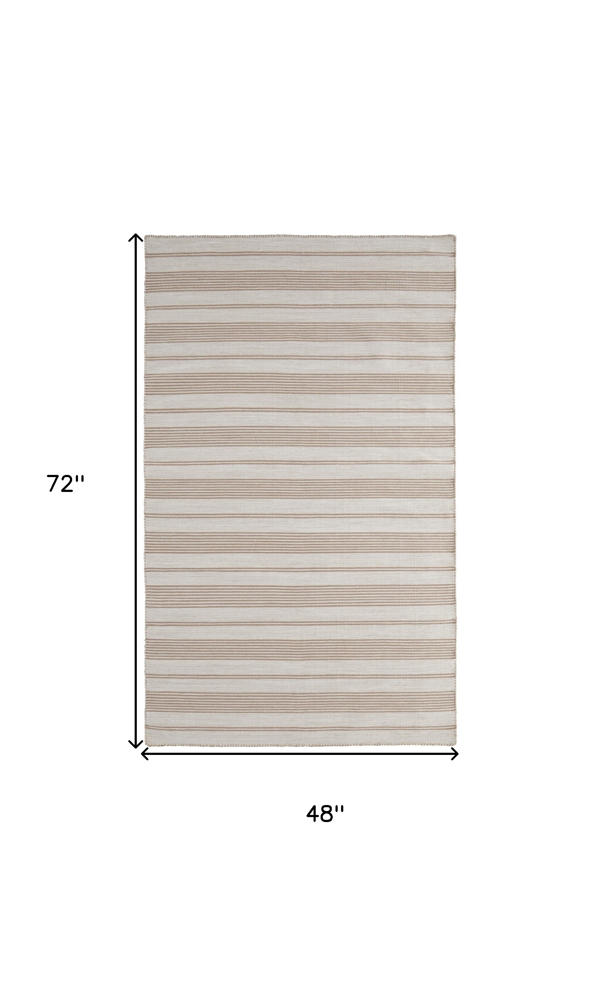 4" X 6" Ivory And Taupe Striped Dhurrie Hand Woven Stain Resistant Area Rug