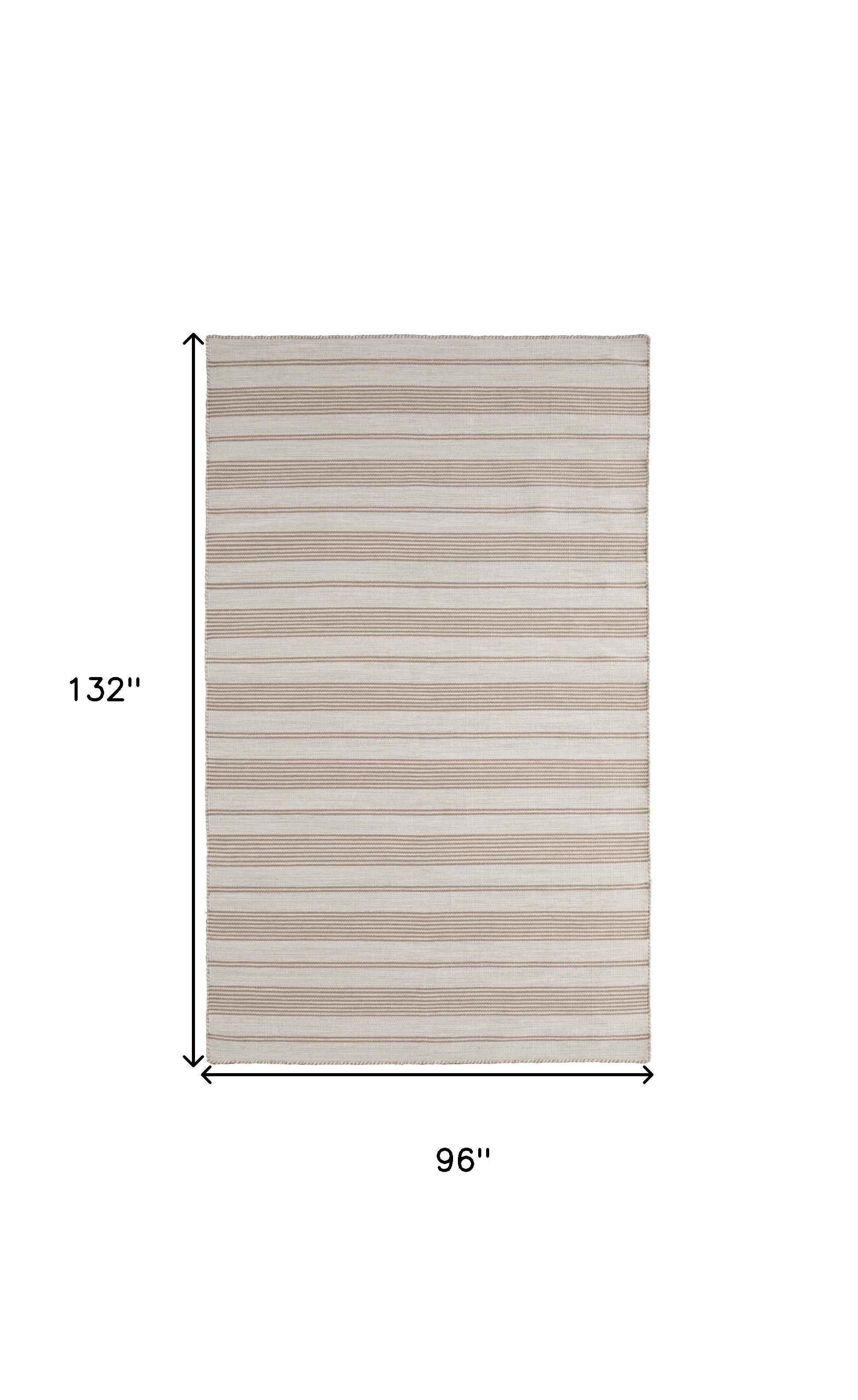 8" X 11" Ivory And Taupe Striped Dhurrie Hand Woven Stain Resistant Area Rug