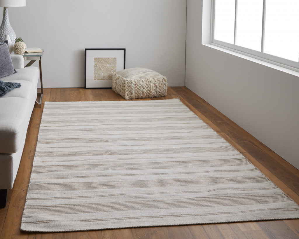 10 X 14 Black And White Striped Dhurrie Hand Woven Stain Resistant Area Rug