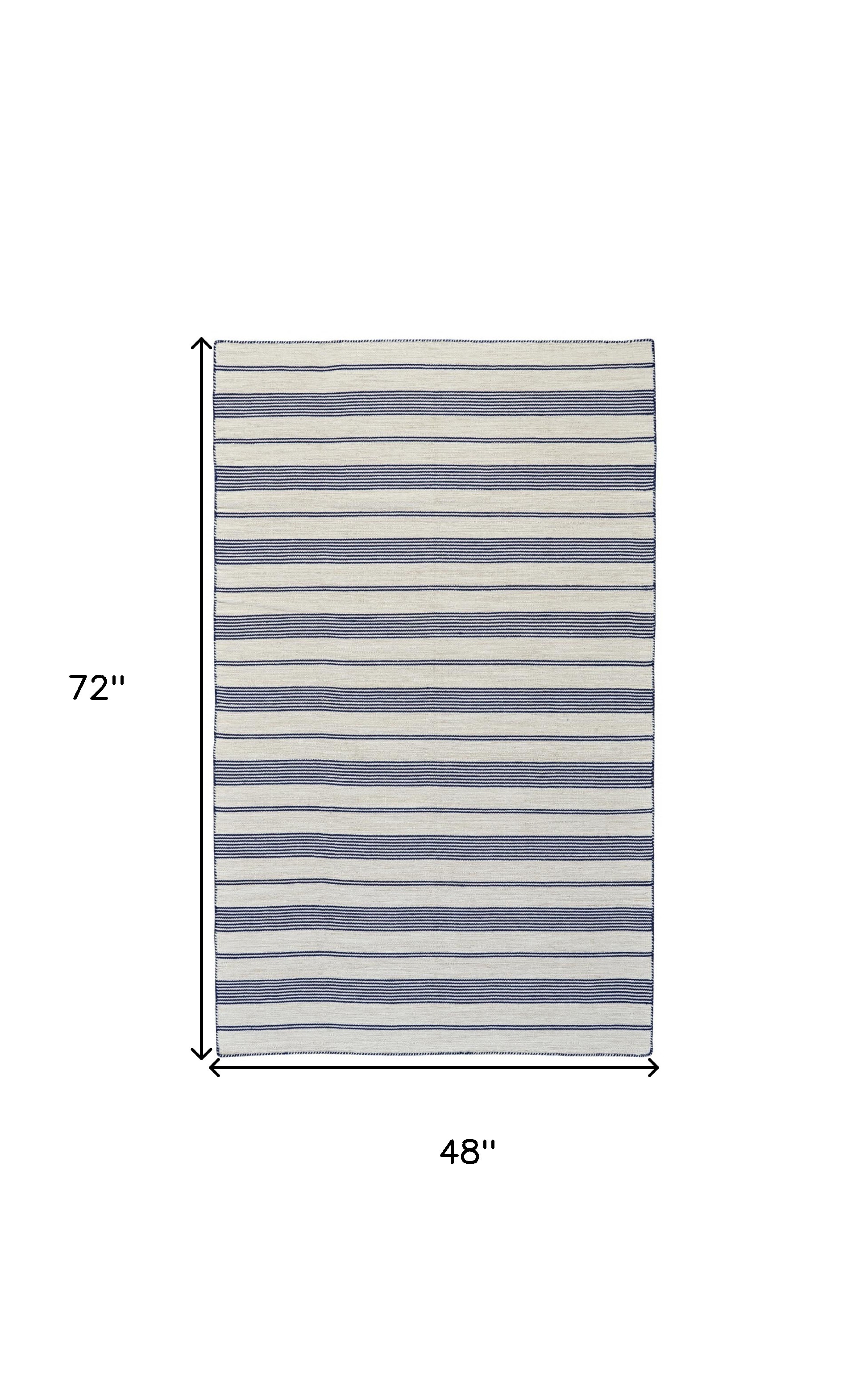 4" X 6" Blue and Ivory Striped Hand Woven Area Rug