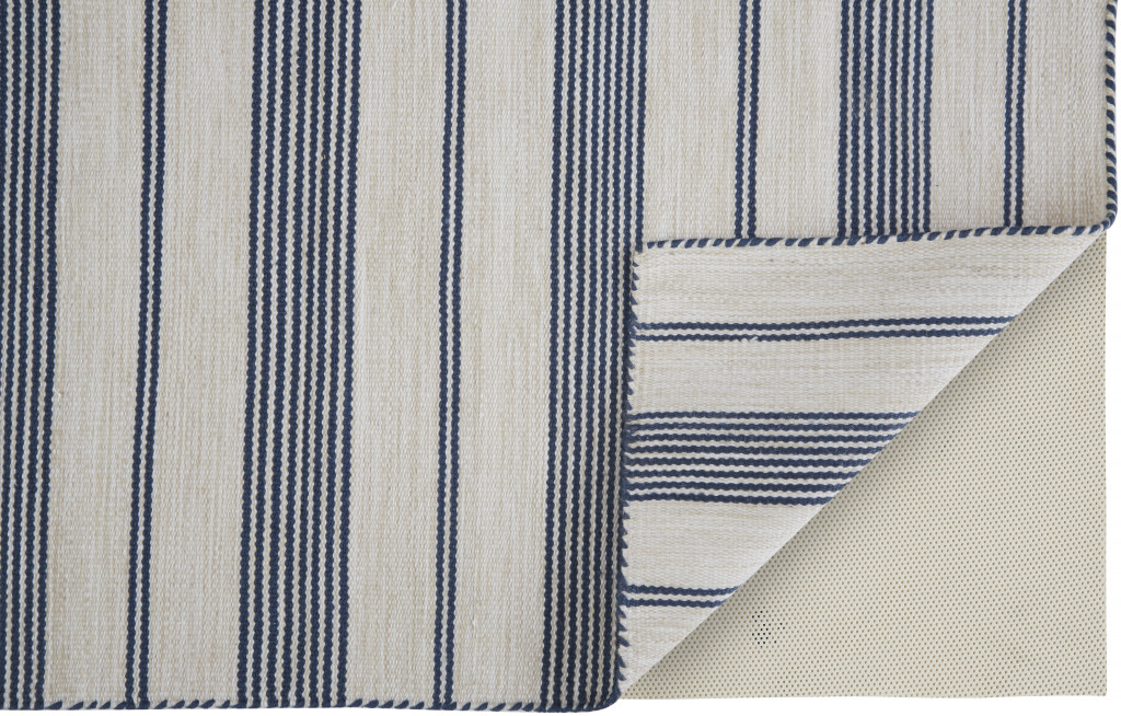 4" X 6" Blue and Ivory Striped Hand Woven Area Rug