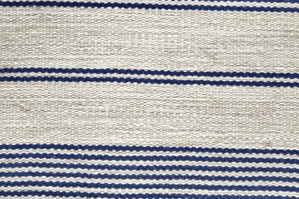 4" X 6" Blue and Ivory Striped Hand Woven Area Rug