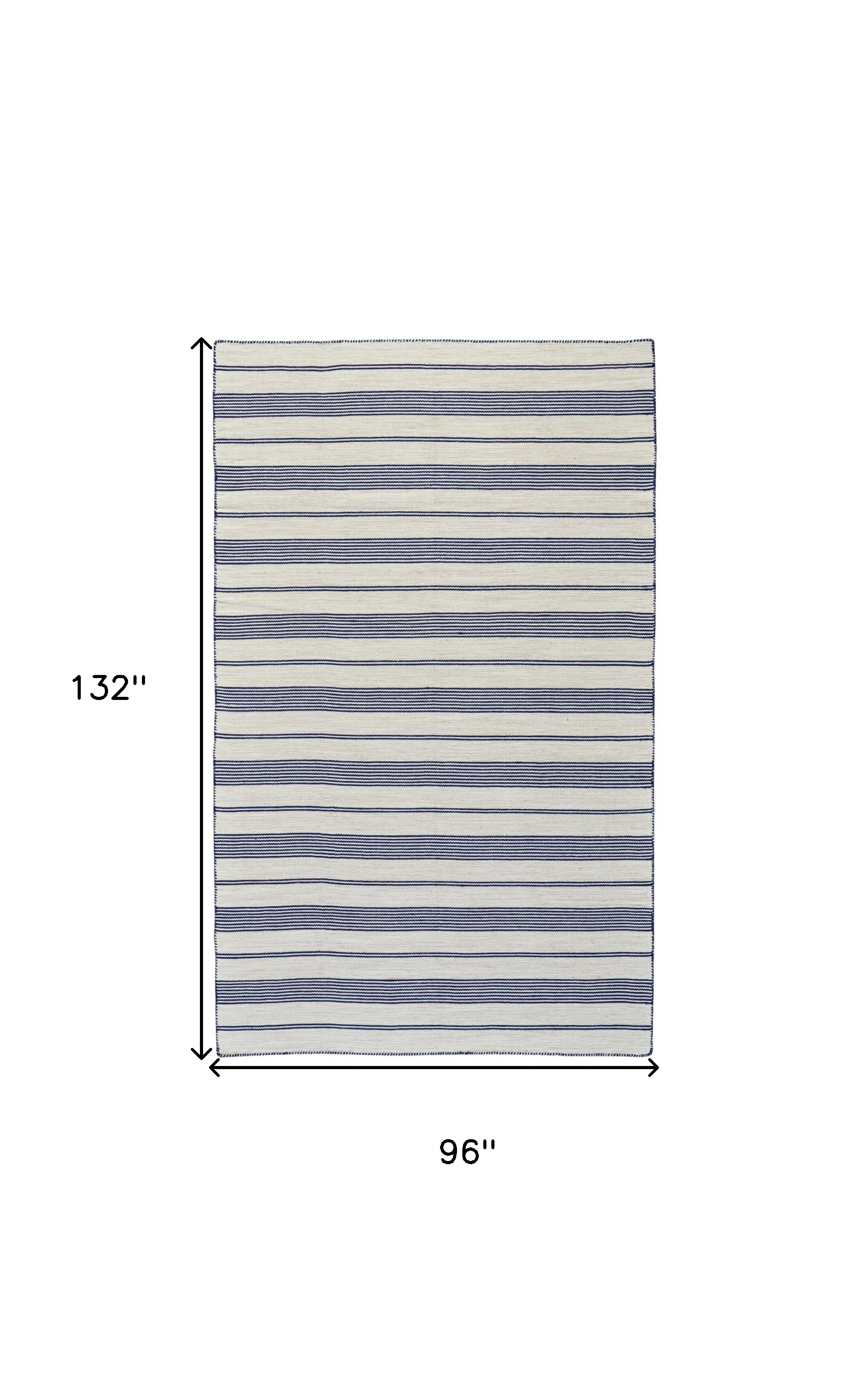 8" X 11" Blue And Ivory Striped Dhurrie Hand Woven Stain Resistant Area Rug