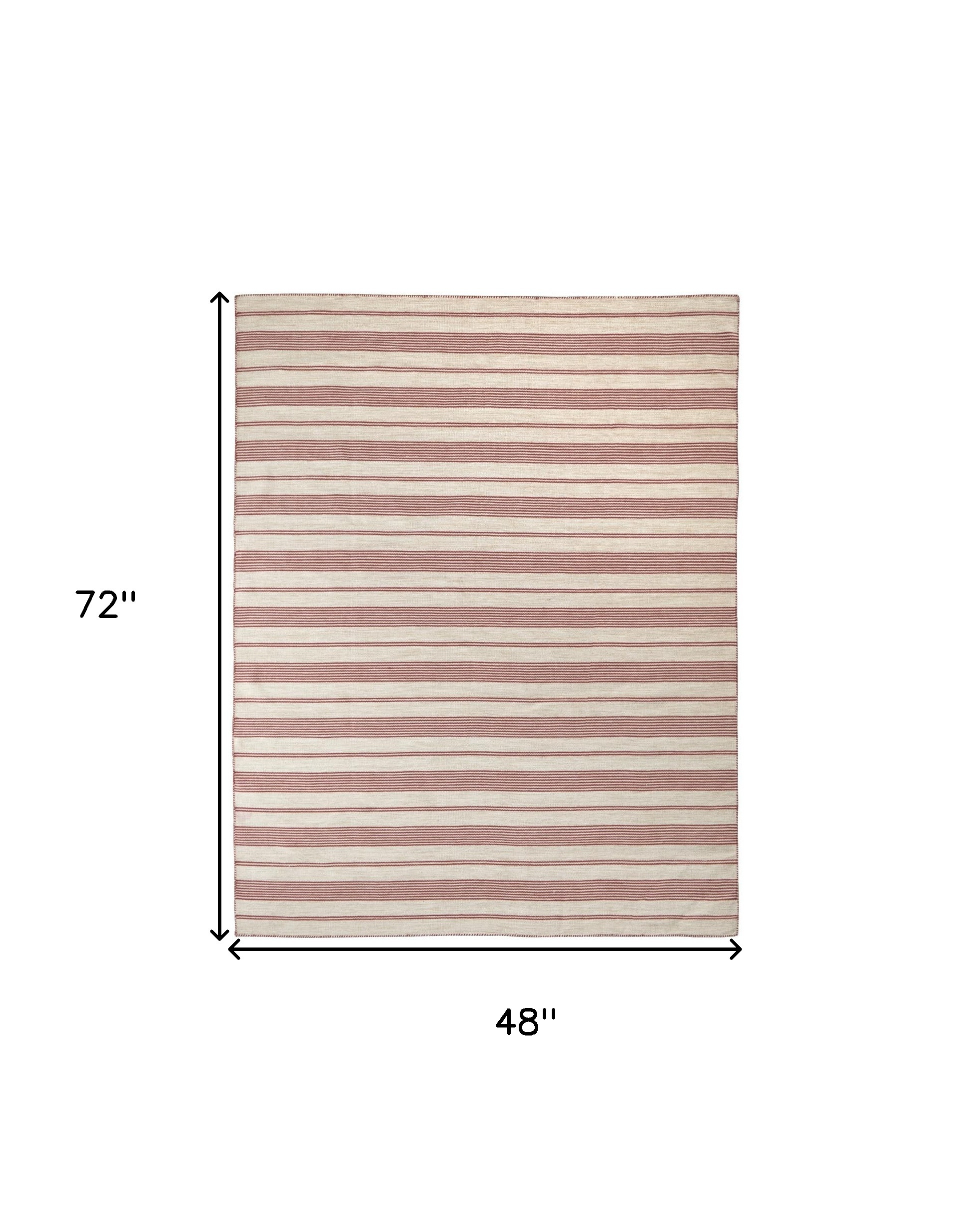 4" X 6" Red and Ivory Striped Hand Woven Area Rug