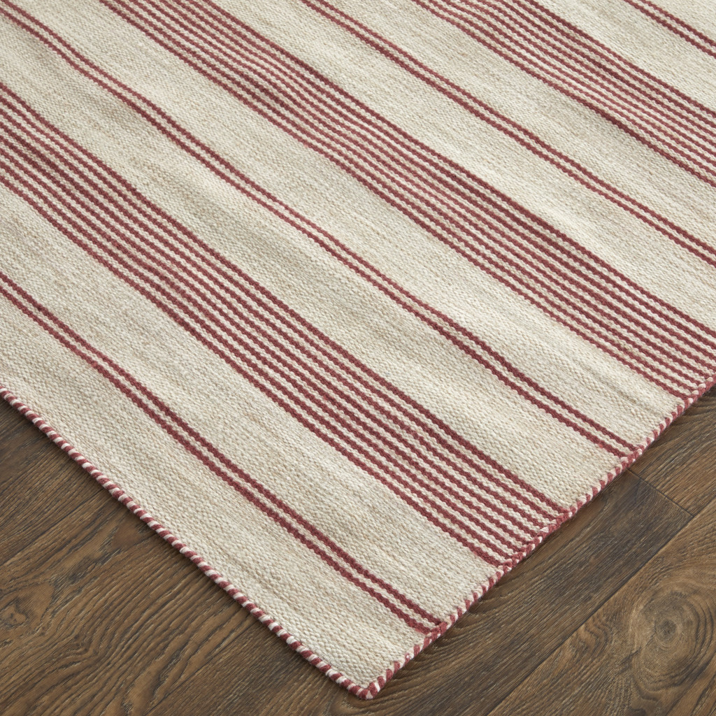 4" X 6" Red and Ivory Striped Hand Woven Area Rug