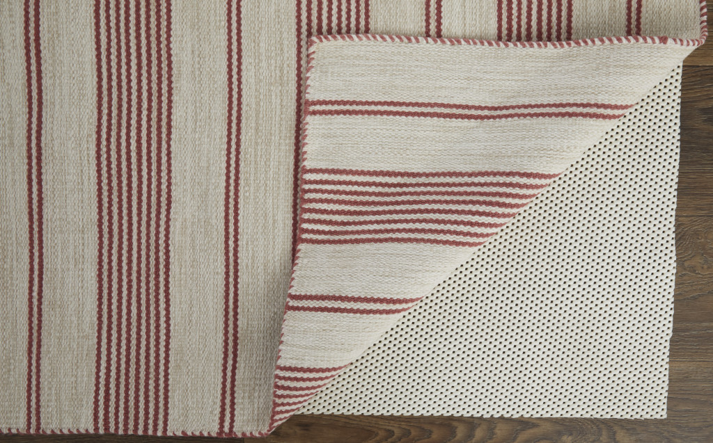 4 X 6 Red And Ivory Striped Dhurrie Hand Woven Stain Resistant Area Rug