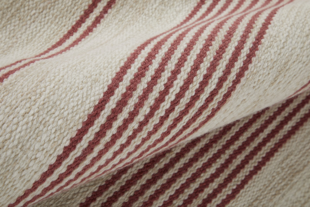4" X 6" Red and Ivory Striped Hand Woven Area Rug