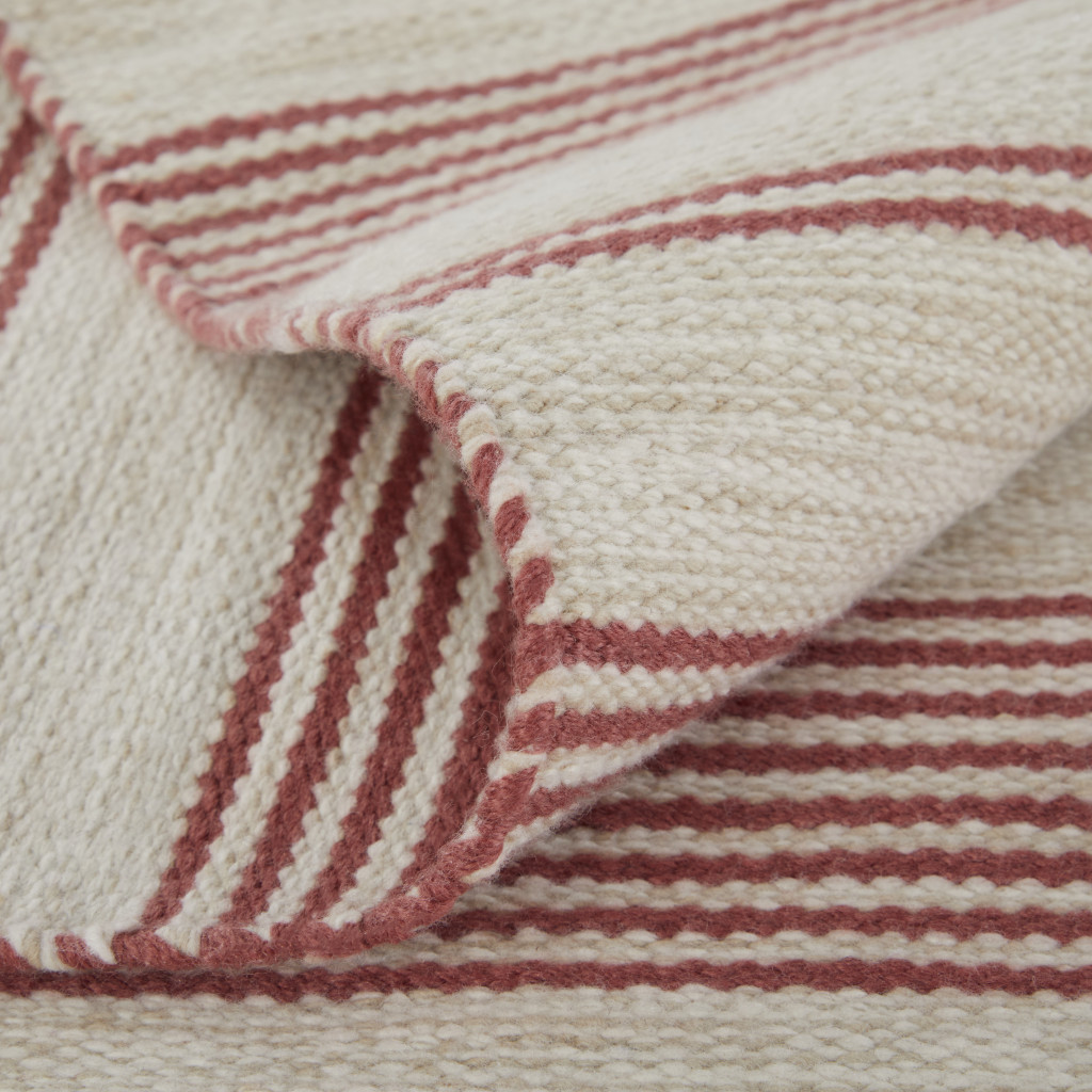 4" X 6" Red and Ivory Striped Hand Woven Area Rug