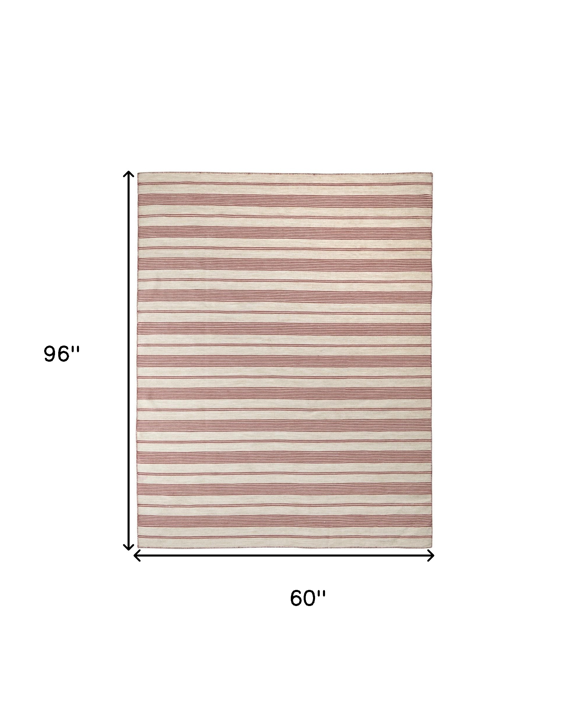 5" X 8" Red And Ivory Striped Dhurrie Hand Woven Stain Resistant Area Rug