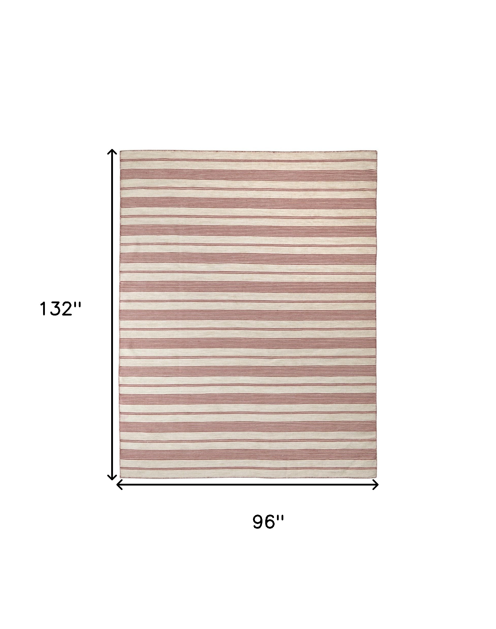 8" X 11" Red and Ivory Striped Hand Woven Area Rug