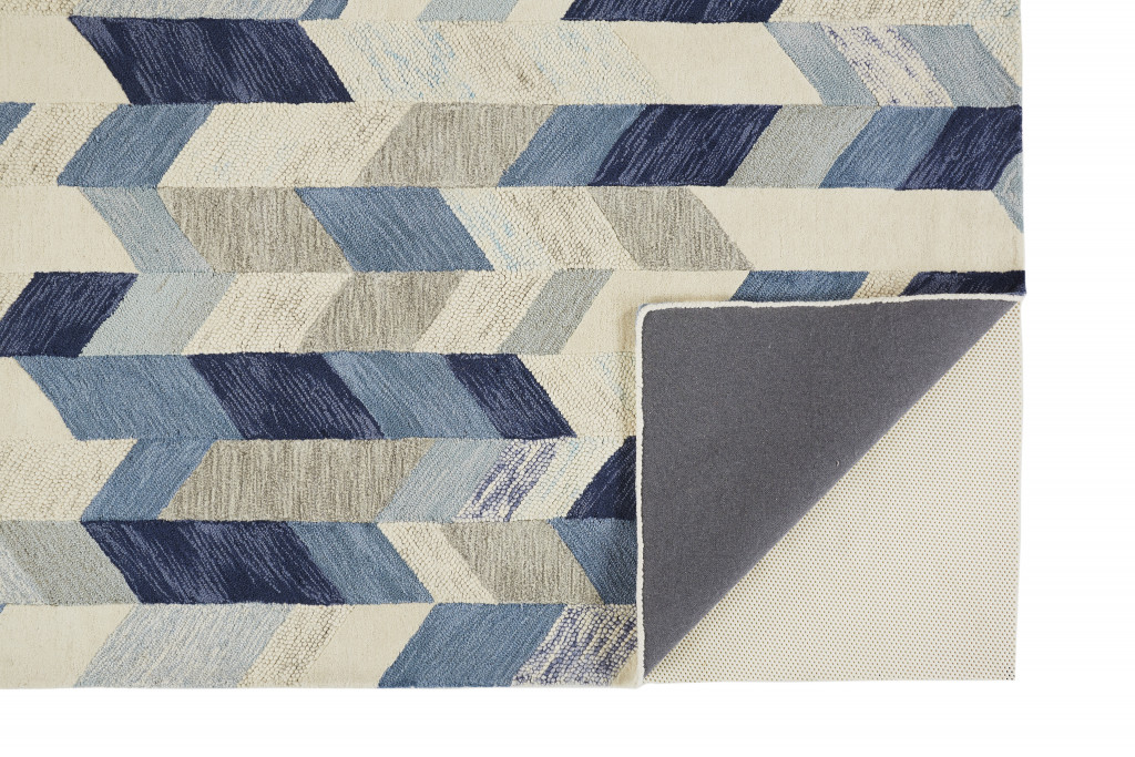 5 X 8 Blue Ivory And gray Wool geometric Tufted Handmade Area Rug