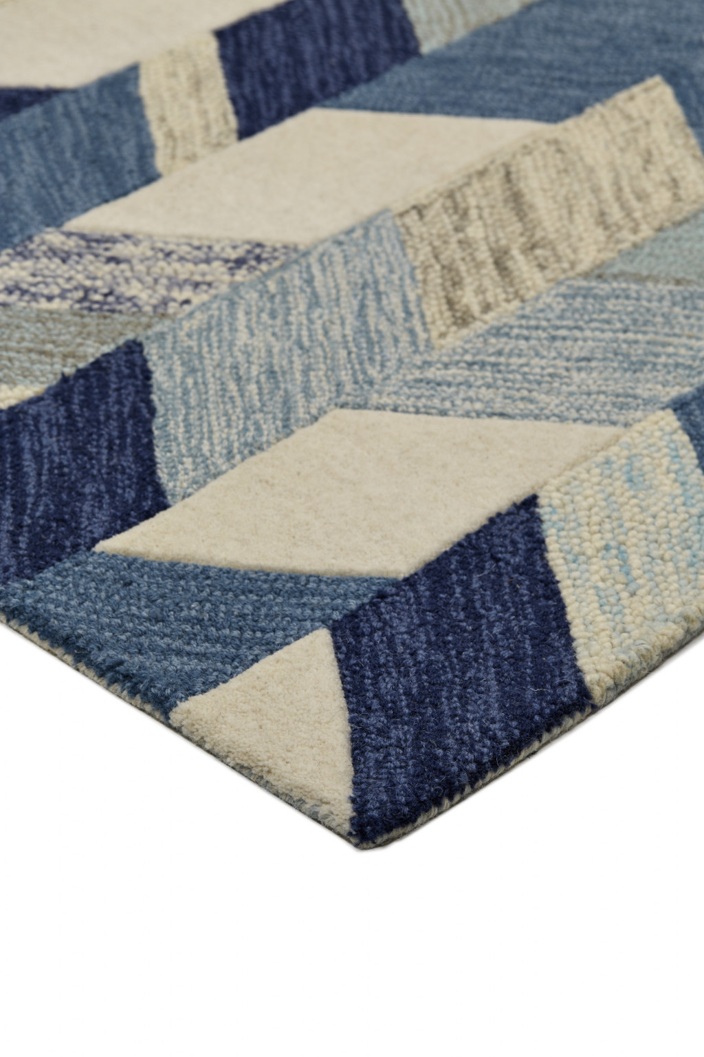 2" X 3" Blue Ivory And Gray Wool Geometric Tufted Handmade Area Rug