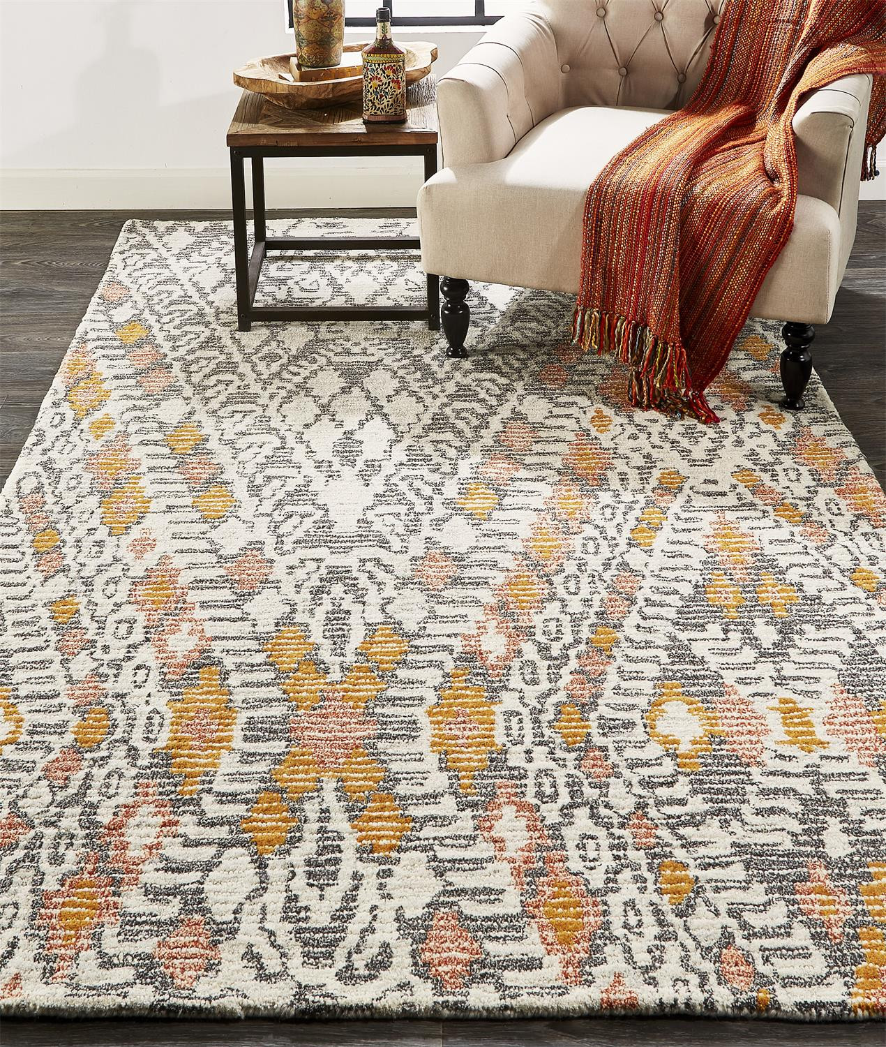 5" X 8" Gray and Ivory Wool Geometric Hand Tufted Area Rug
