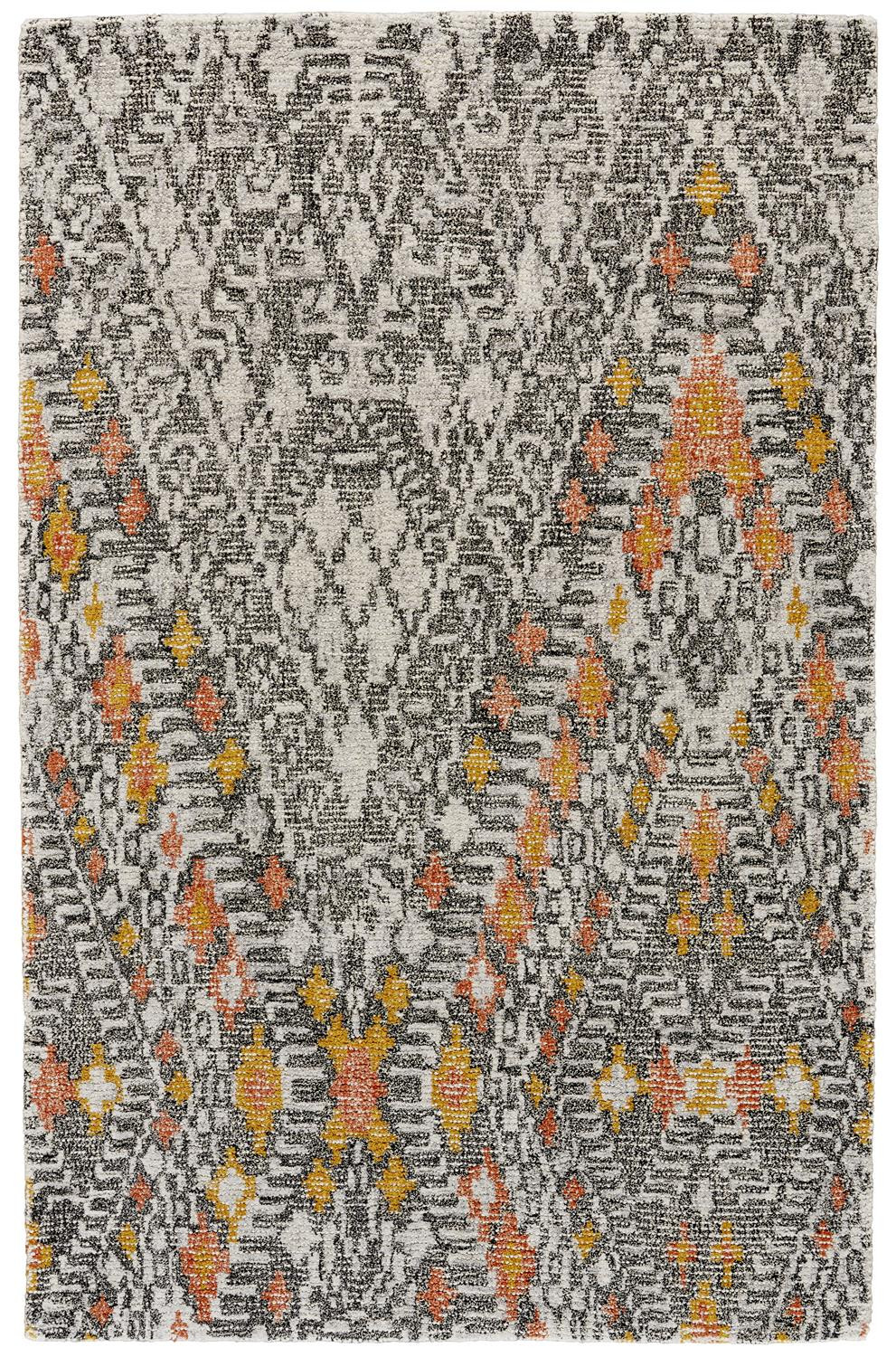 8" X 11" Gray Ivory And Orange Wool Geometric Tufted Handmade Area Rug