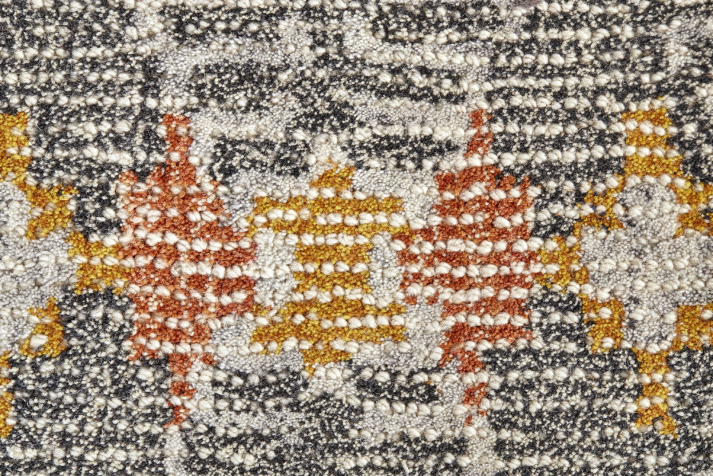 8" X 11" Gray Ivory And Orange Wool Geometric Tufted Handmade Area Rug