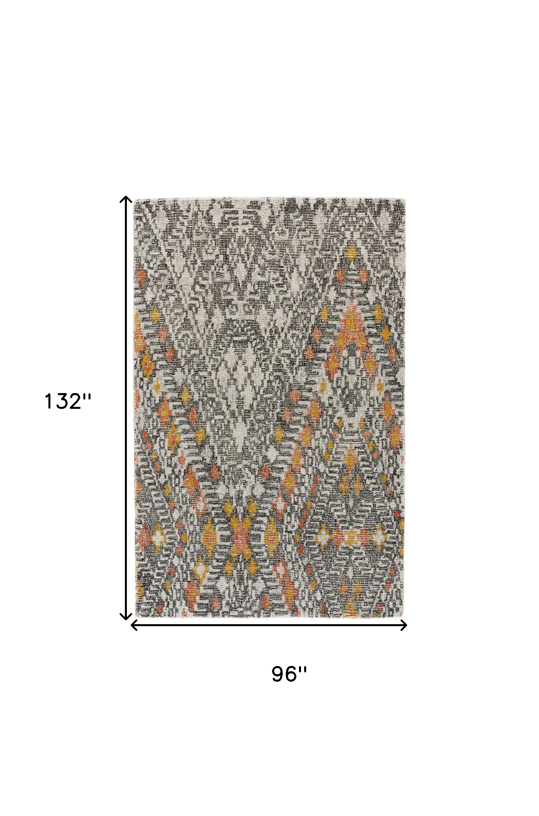 8" X 11" Gray Ivory And Orange Wool Geometric Tufted Handmade Area Rug