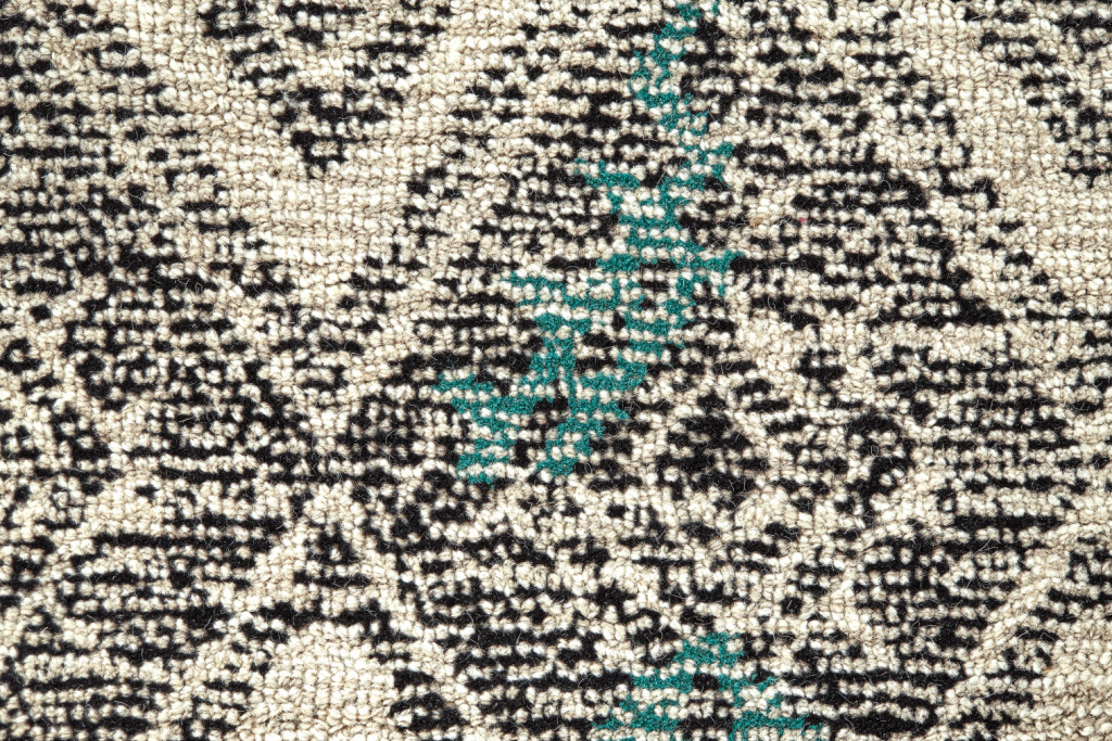 8" X 11" Black and Ivory Wool Geometric Handmade Distressed Area Rug