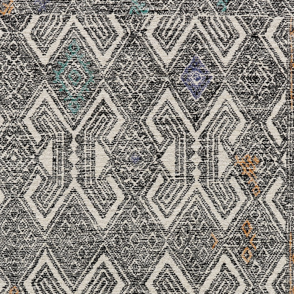 2" X 3" Black and Ivory Wool Chevron Hand Tufted Distressed Area Rug