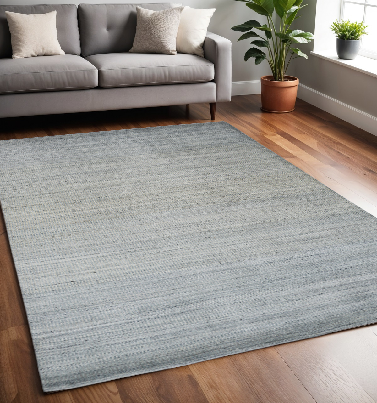 5" X 8" Blue and Gray Ombre Hand Woven Area Rug