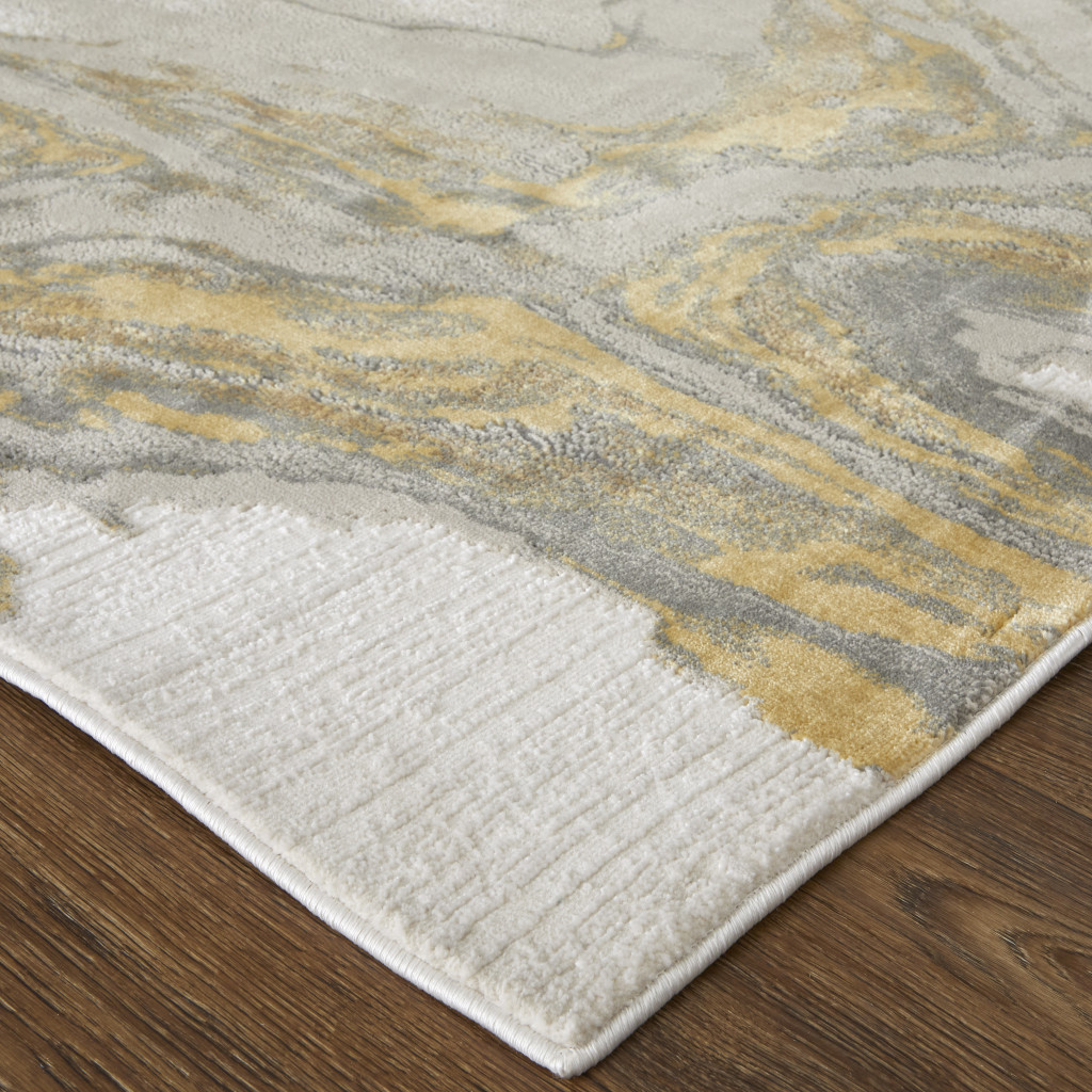 7" X 10" Gold Ivory and Gray Abstract Area Rug