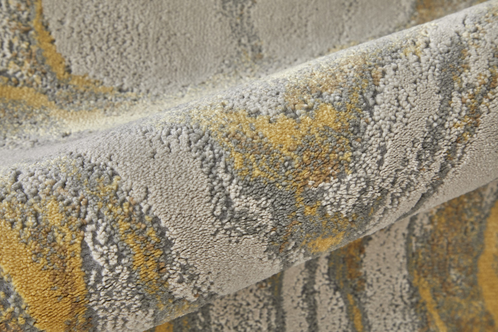 7" X 10" Gold Ivory and Gray Abstract Area Rug
