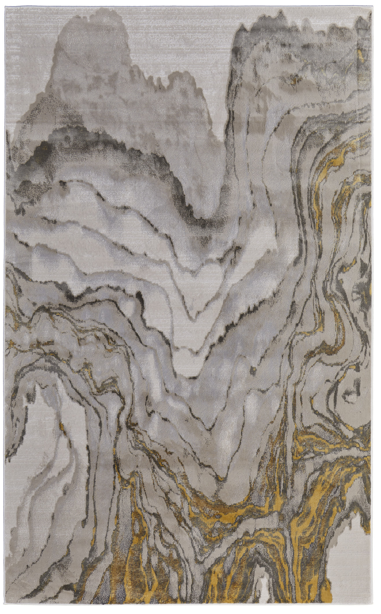 8" X 11" Gold and Ivory Abstract Area Rug