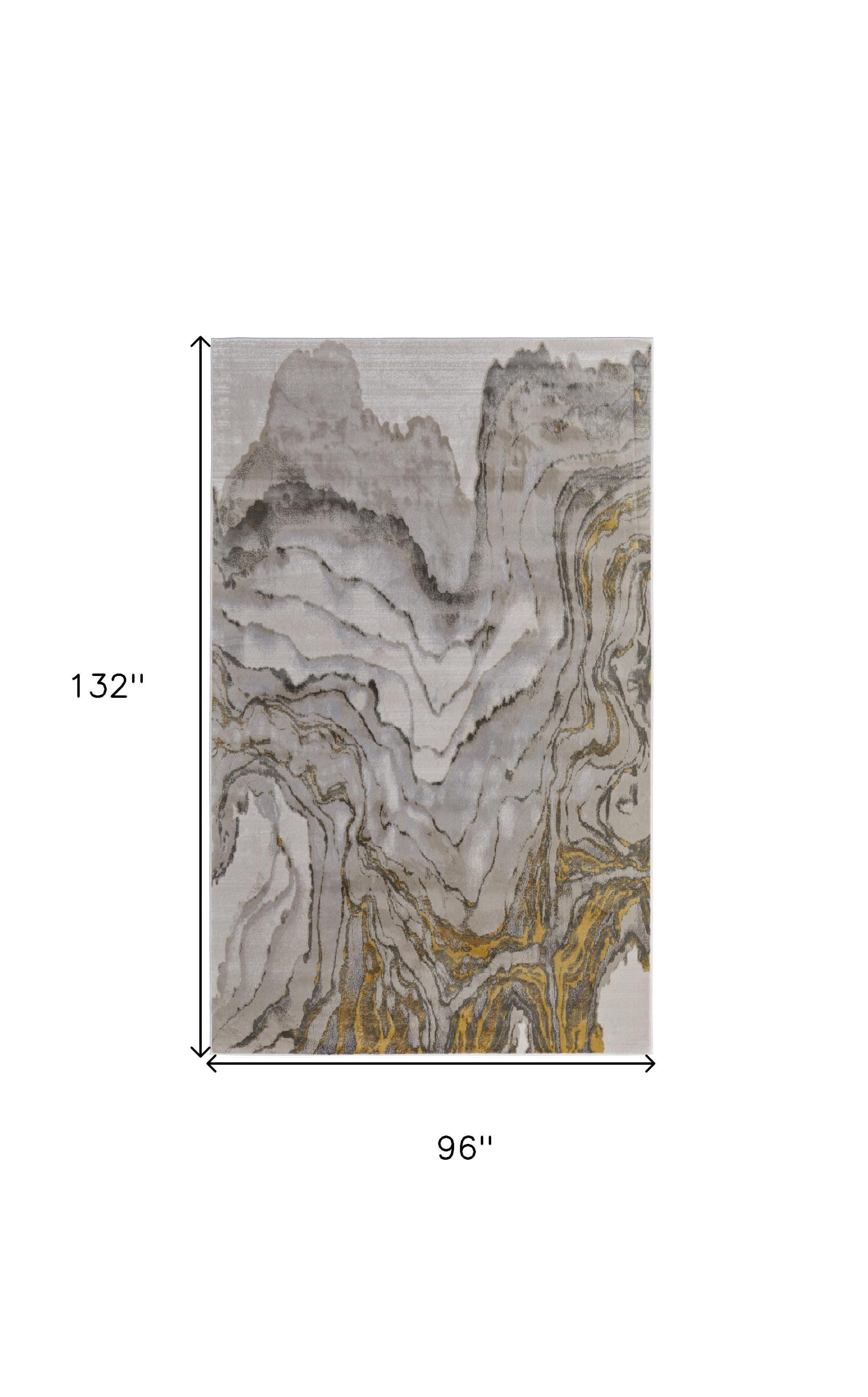 8" X 11" Gold and Ivory Abstract Area Rug