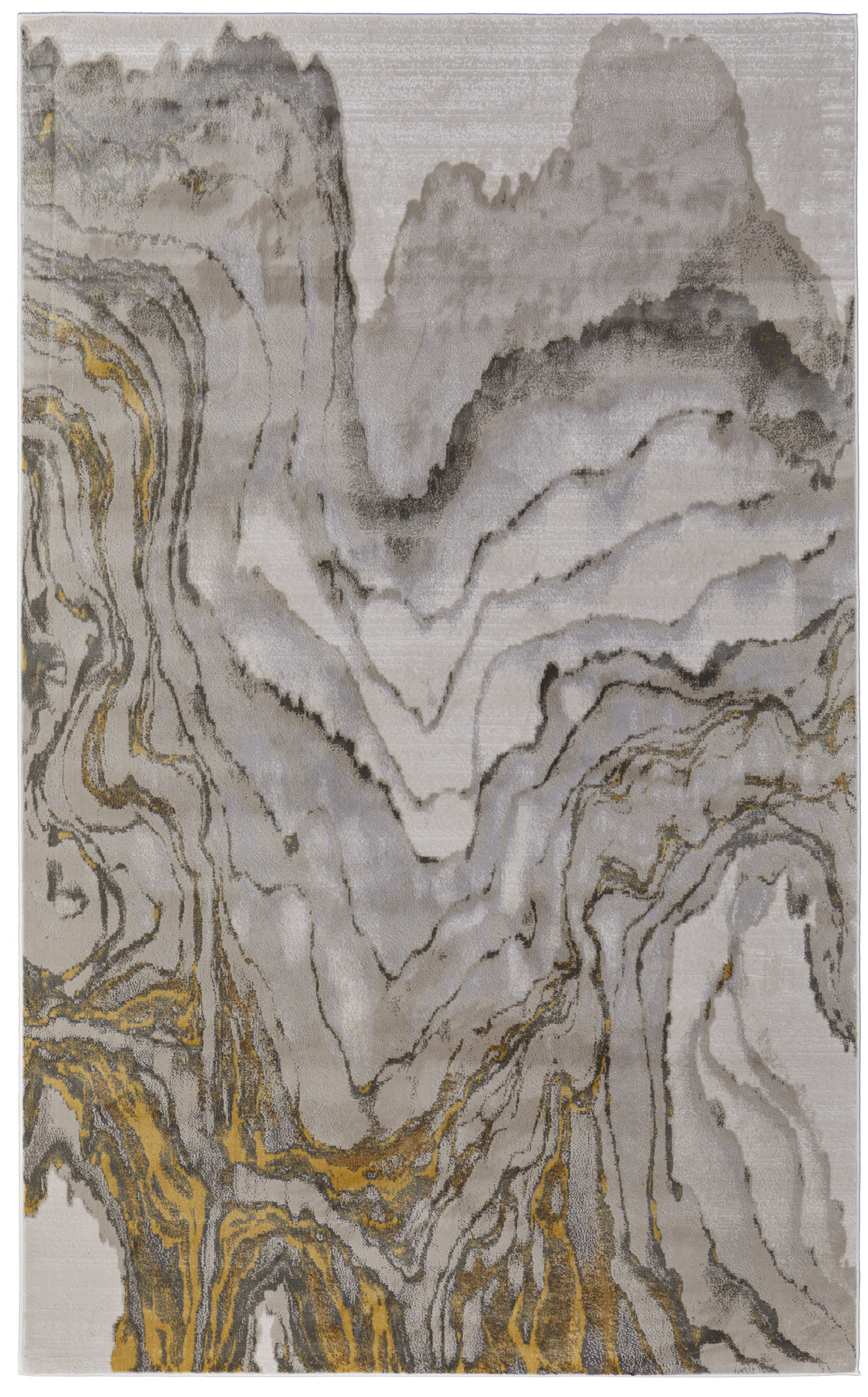 8" X 11" Gold and Ivory Abstract Area Rug