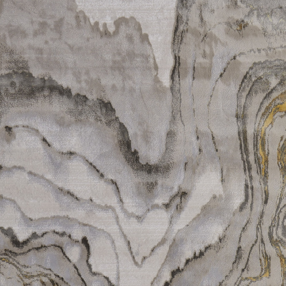 8" X 11" Gold and Ivory Abstract Area Rug