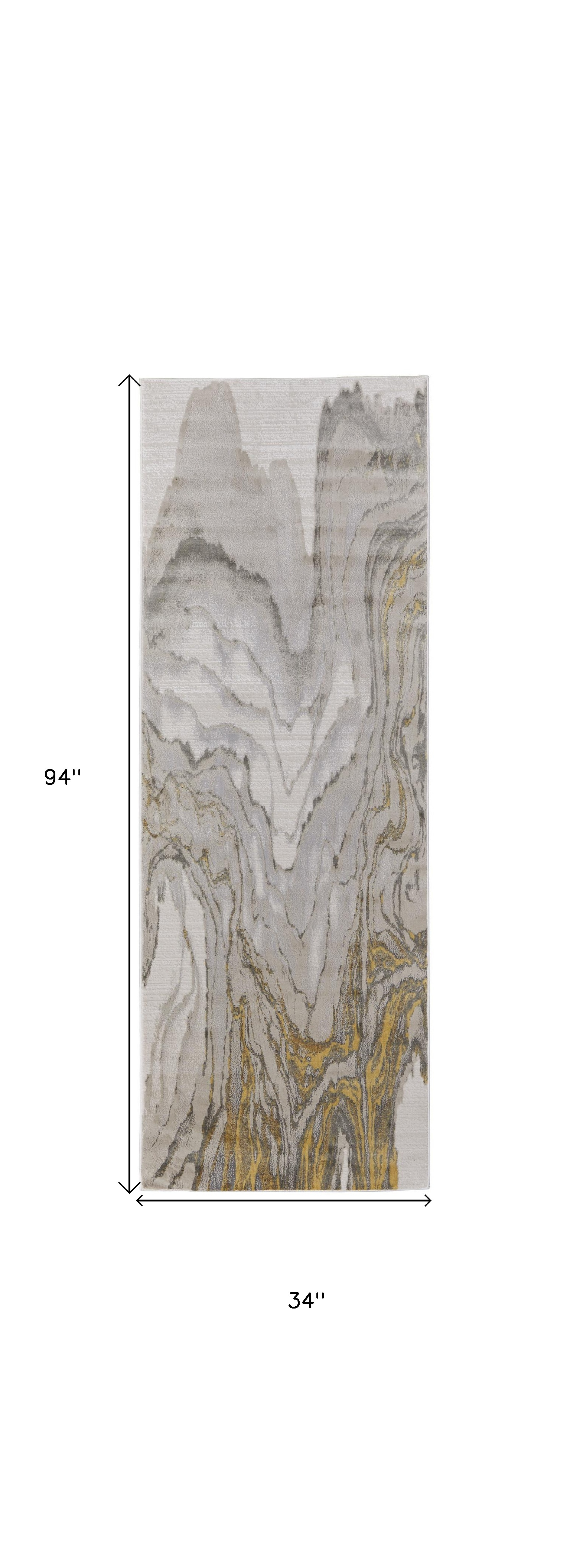 8" Gold and Ivory Abstract Runner Rug