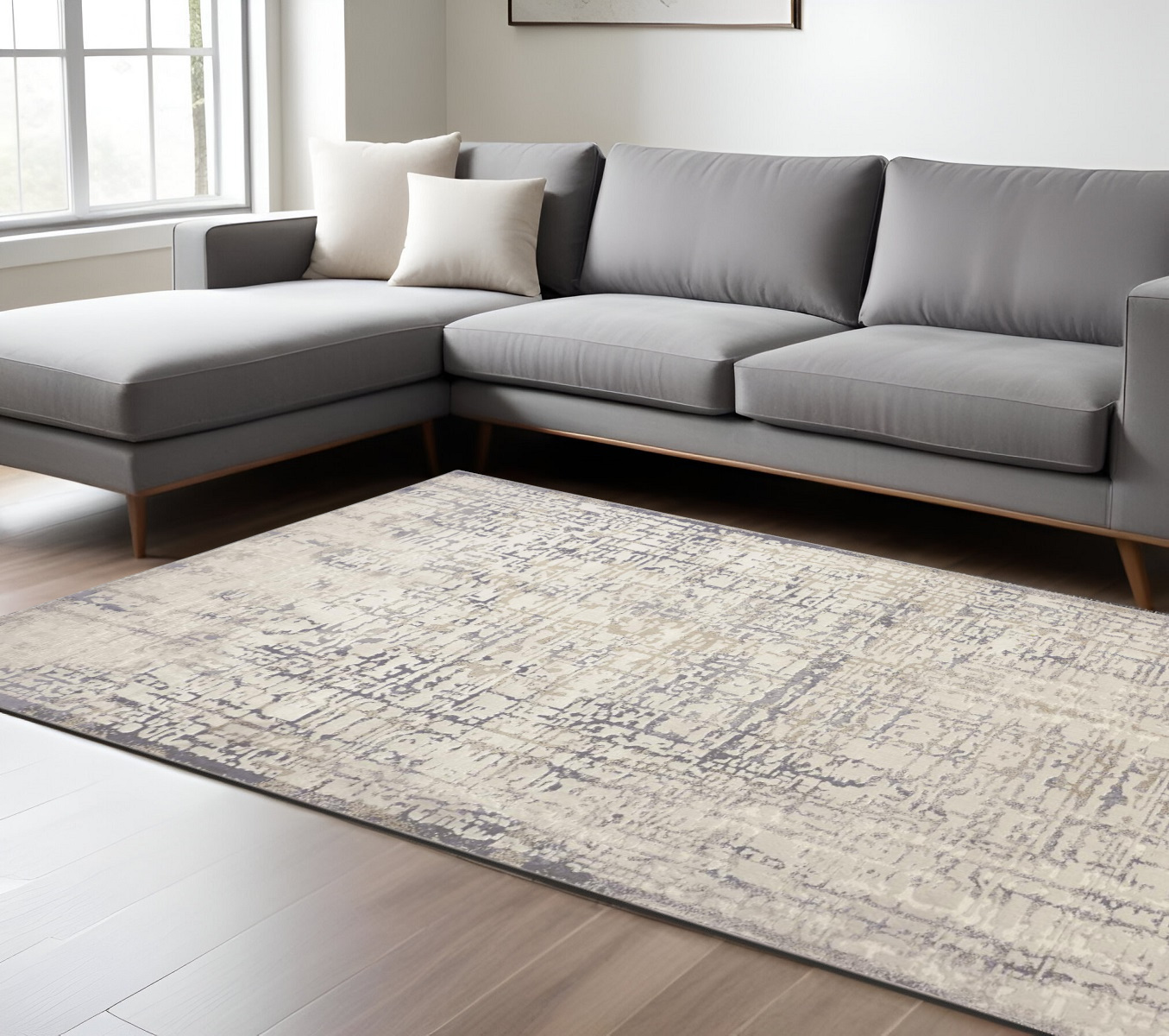 8" X 11" Gray and Ivory Abstract Area Rug