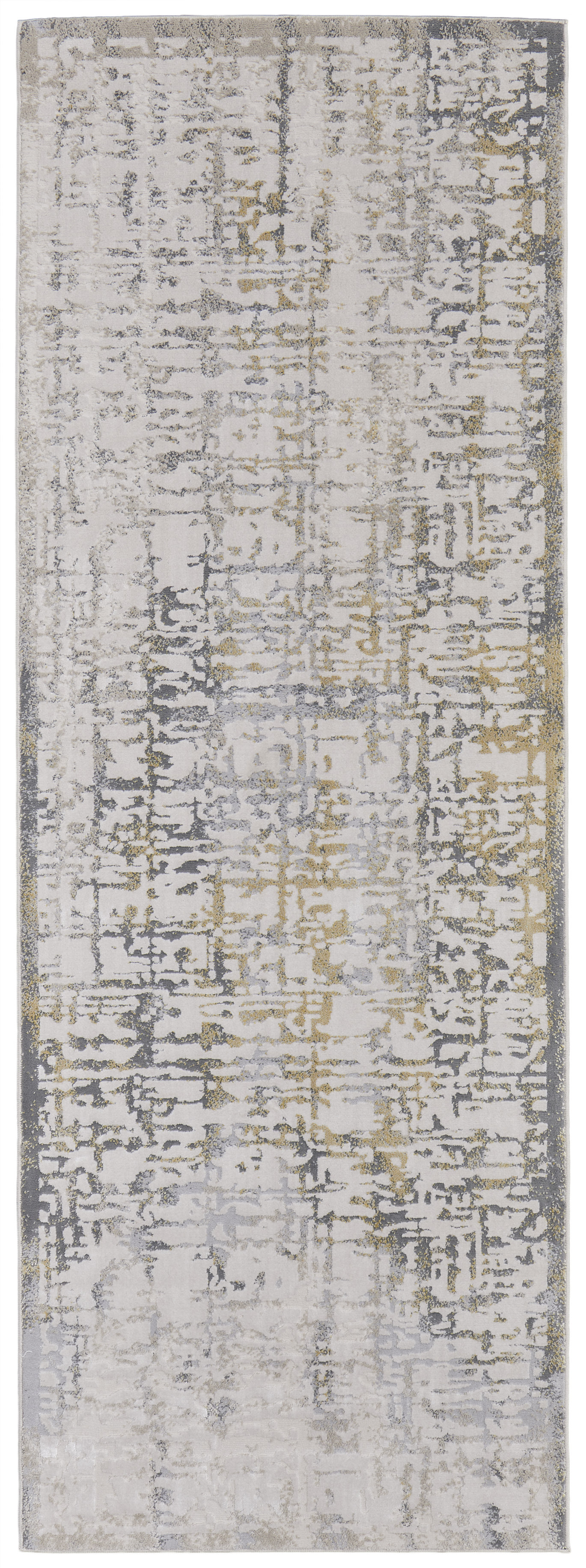 8" Ivory and Gray Abstract Distressed Runner Rug