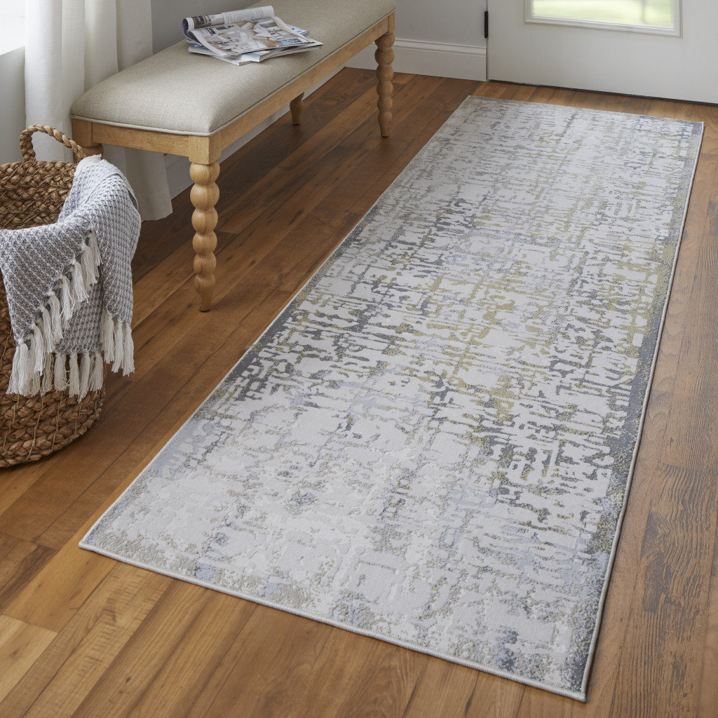 8" Ivory and Gray Abstract Distressed Runner Rug