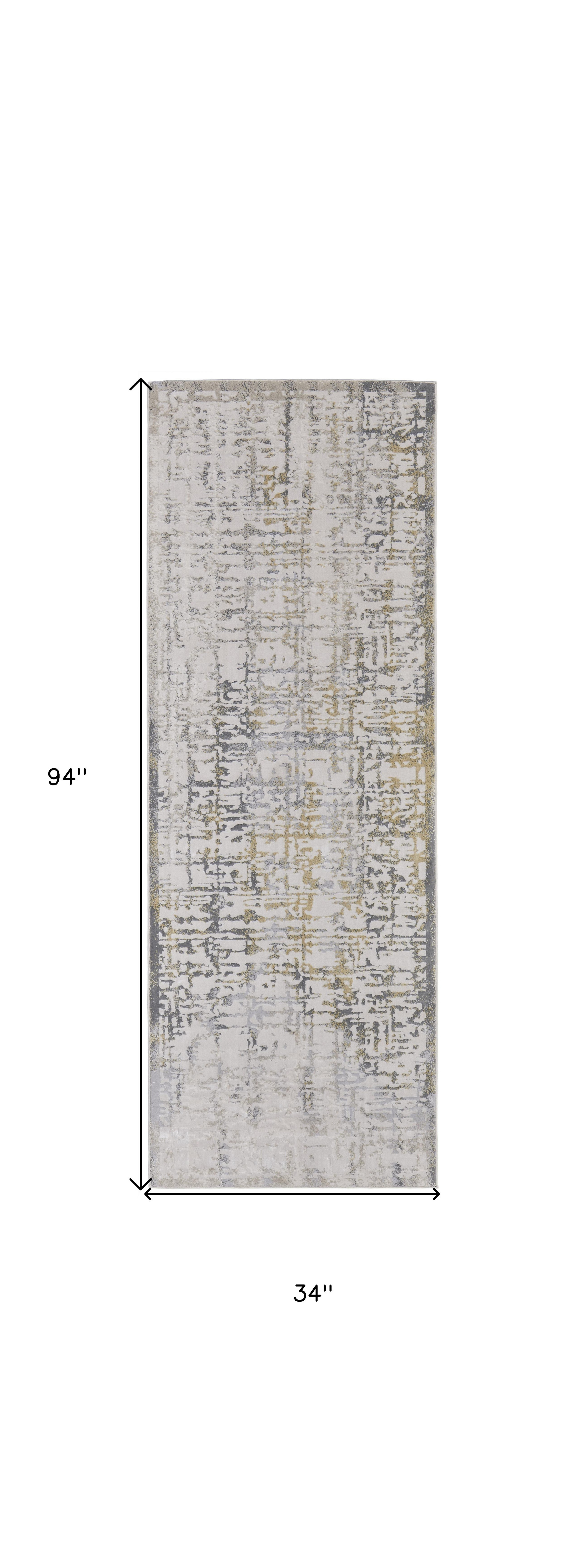 8" Ivory and Gray Abstract Distressed Runner Rug