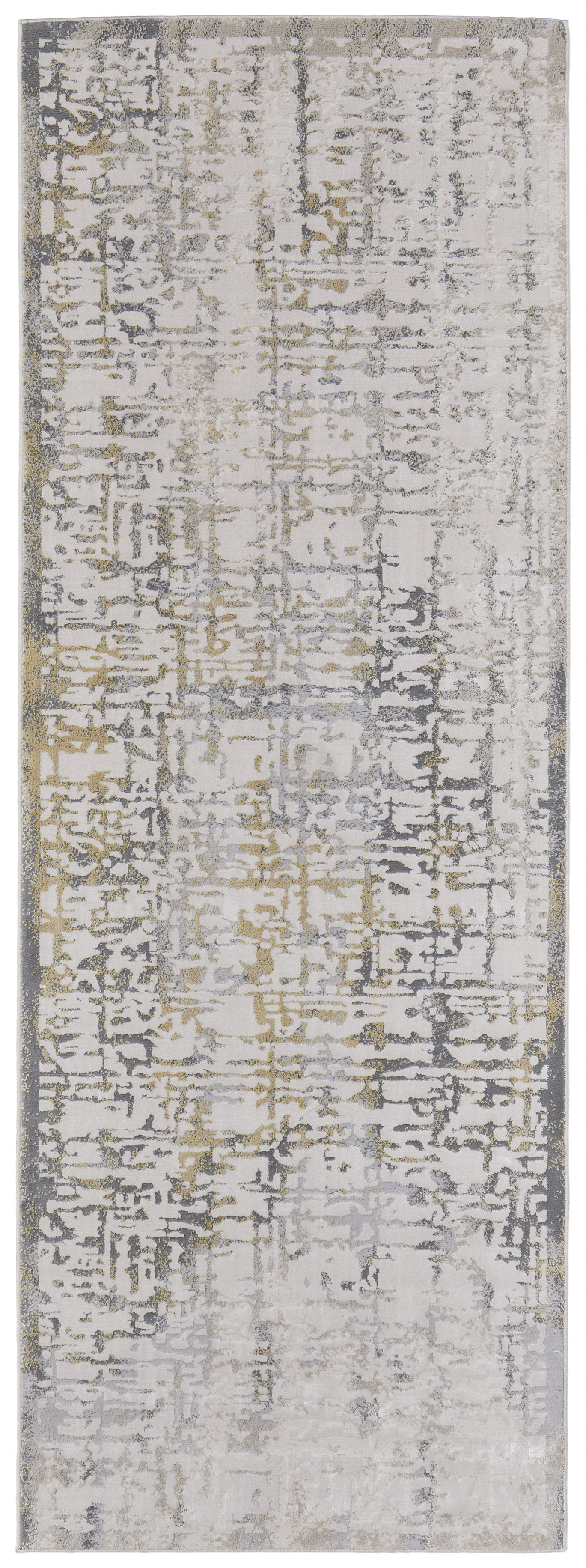 8" Ivory and Gray Abstract Distressed Runner Rug