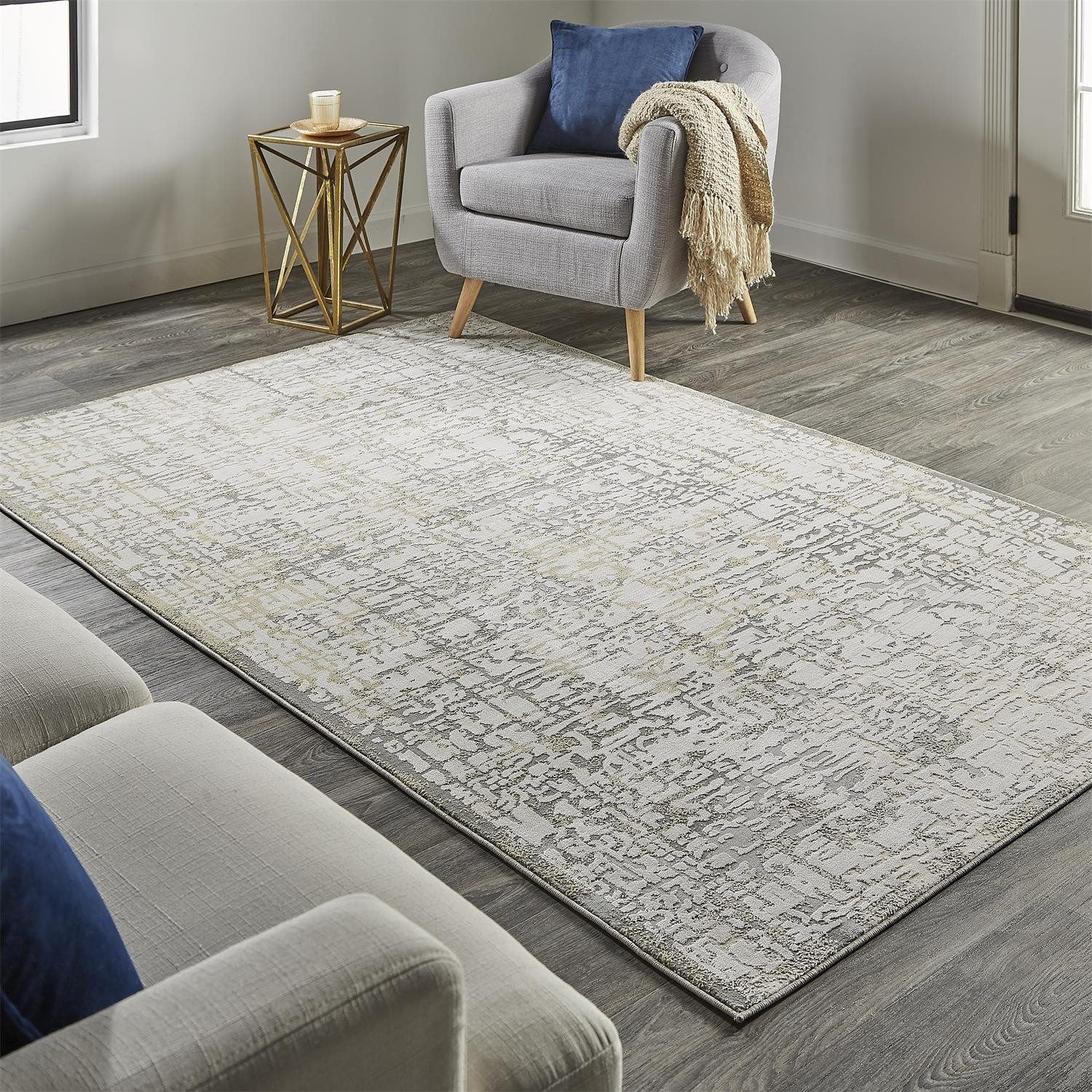 2" X 3" Ivory And Gray Abstract Stain Resistant Area Rug