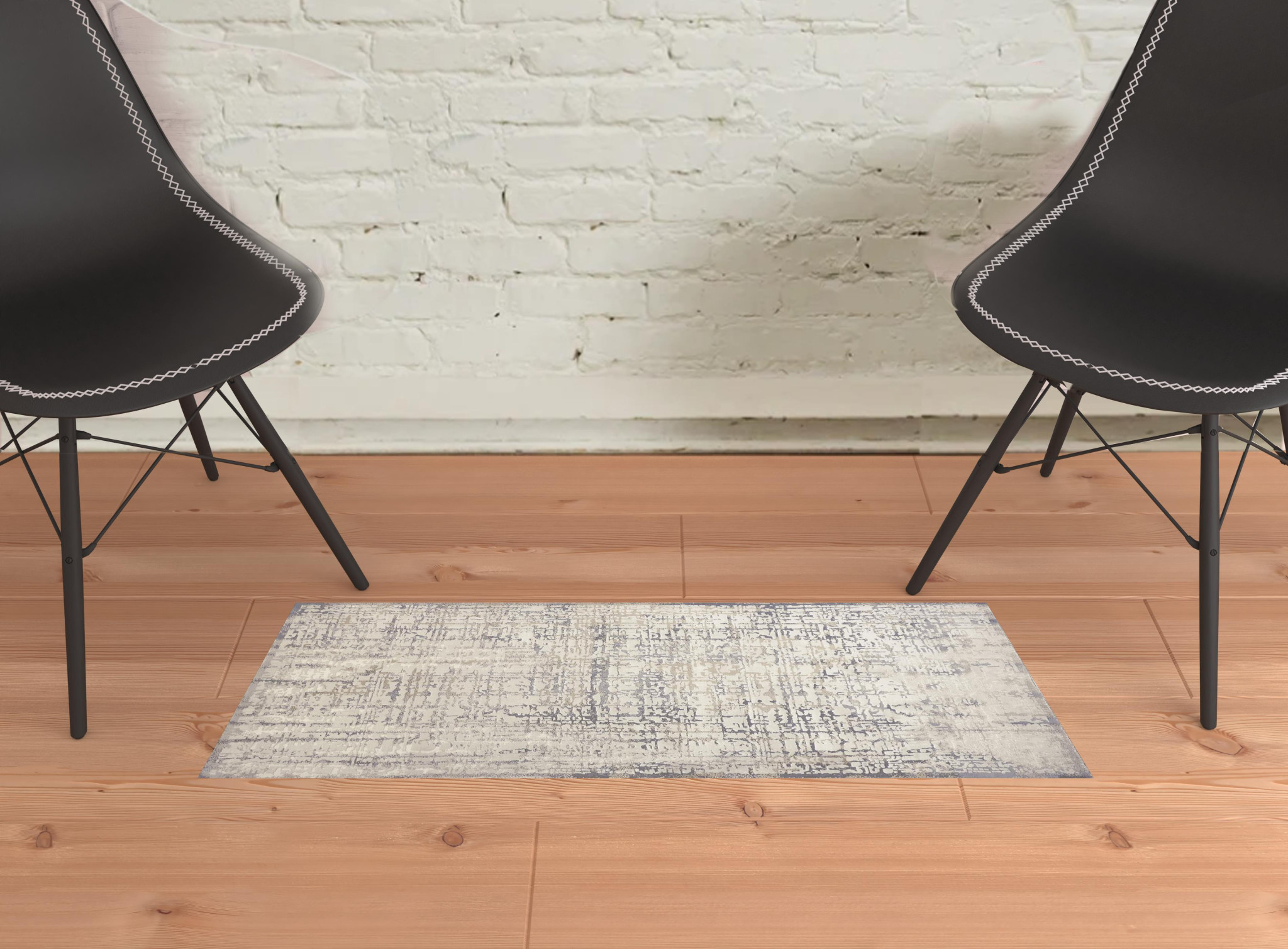 2" X 3" Ivory And Gray Abstract Stain Resistant Area Rug