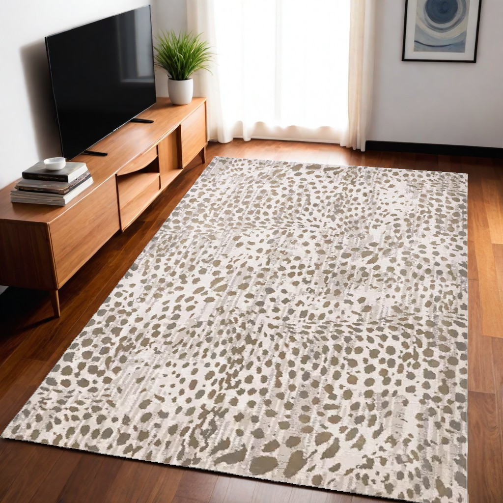 5" X 8" Brown And Ivory Abstract Stain Resistant Area Rug
