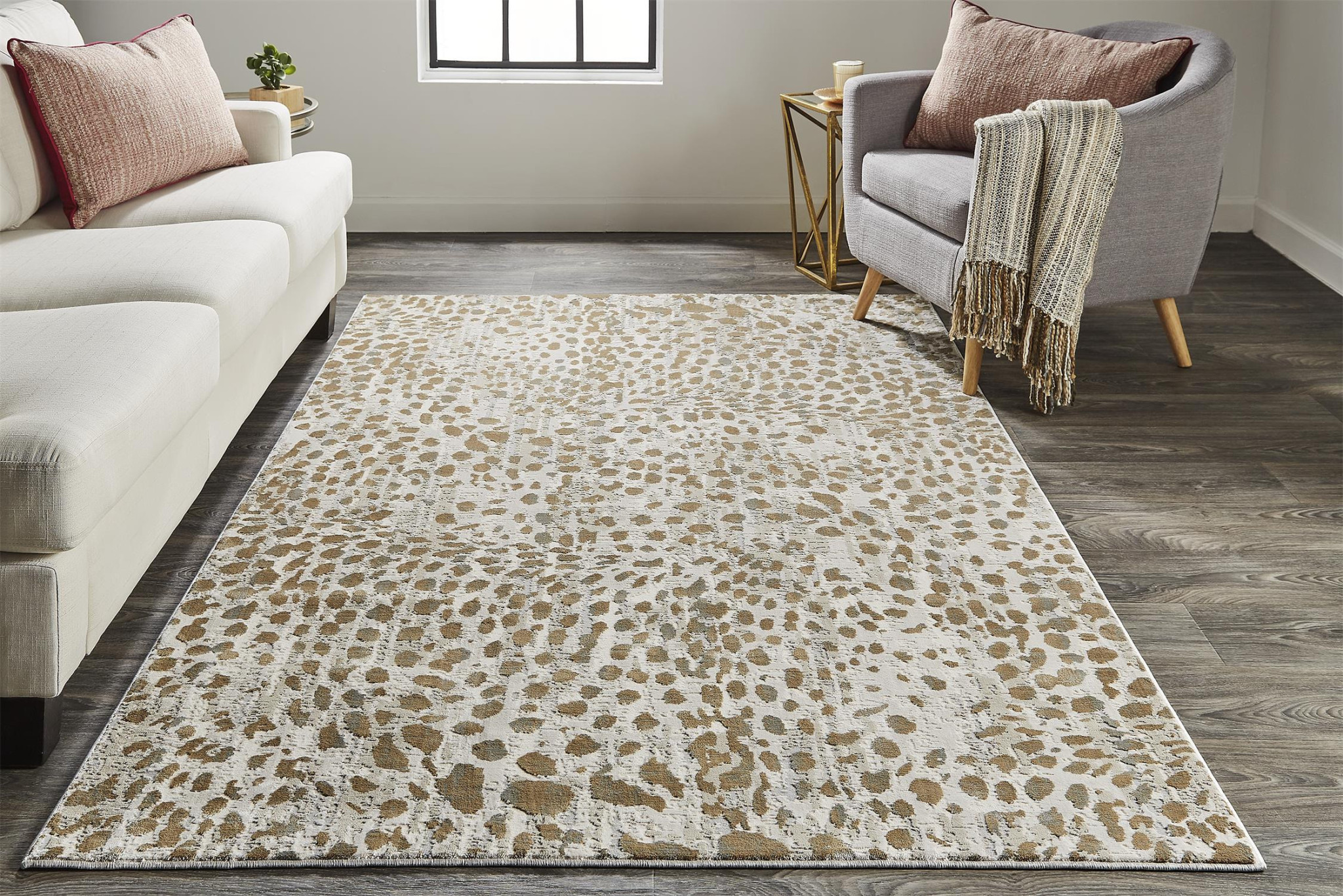 7" X 10" Brown And Ivory Abstract Stain Resistant Area Rug