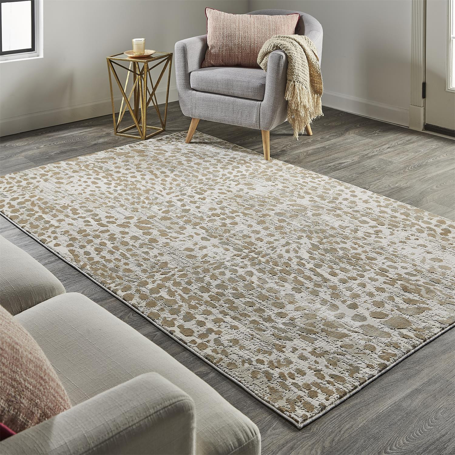 10" X 13" Brown And Ivory Abstract Stain Resistant Area Rug