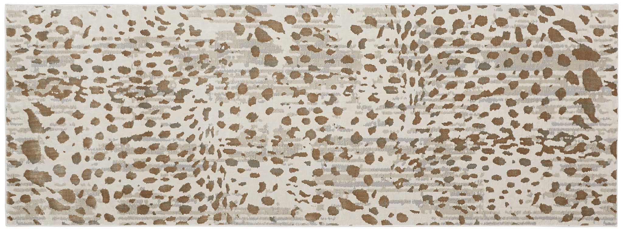 8" Brown And Ivory Abstract Stain Resistant Runner Rug