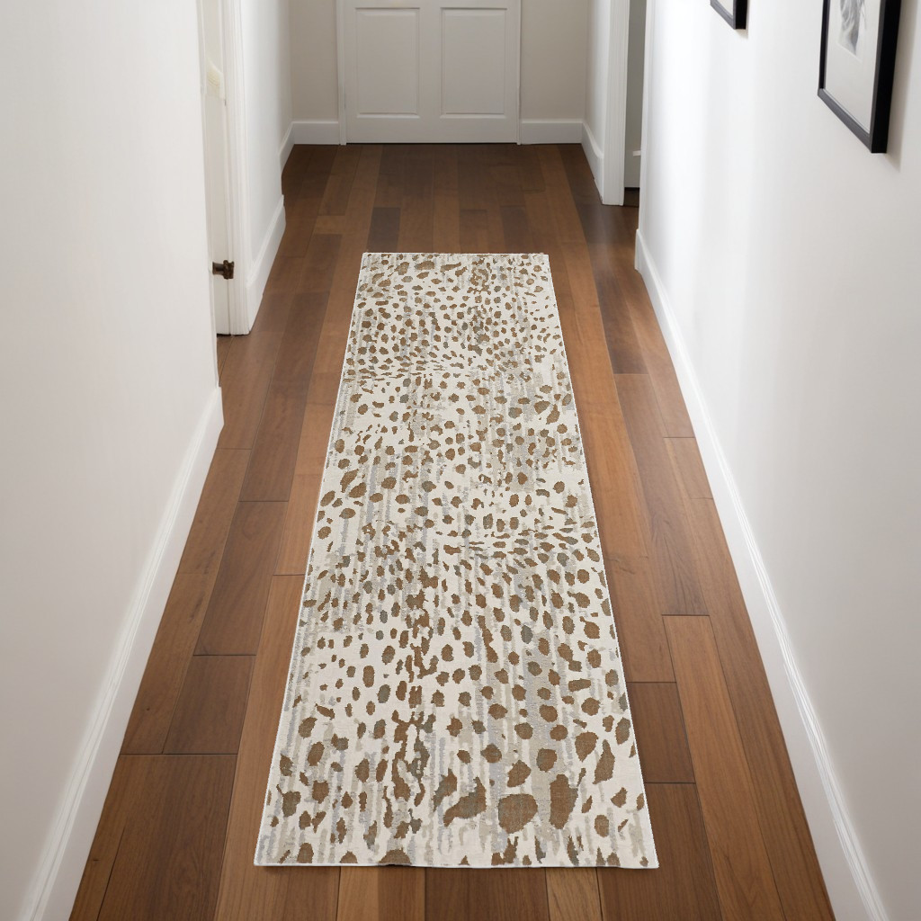 8" Brown And Ivory Abstract Stain Resistant Runner Rug
