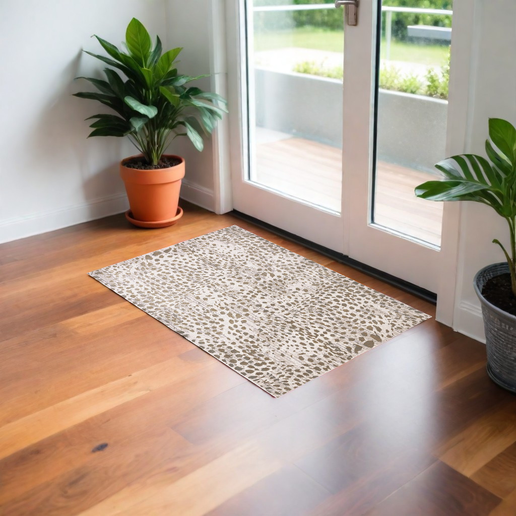 2" X 3" Brown And Ivory Abstract Stain Resistant Area Rug