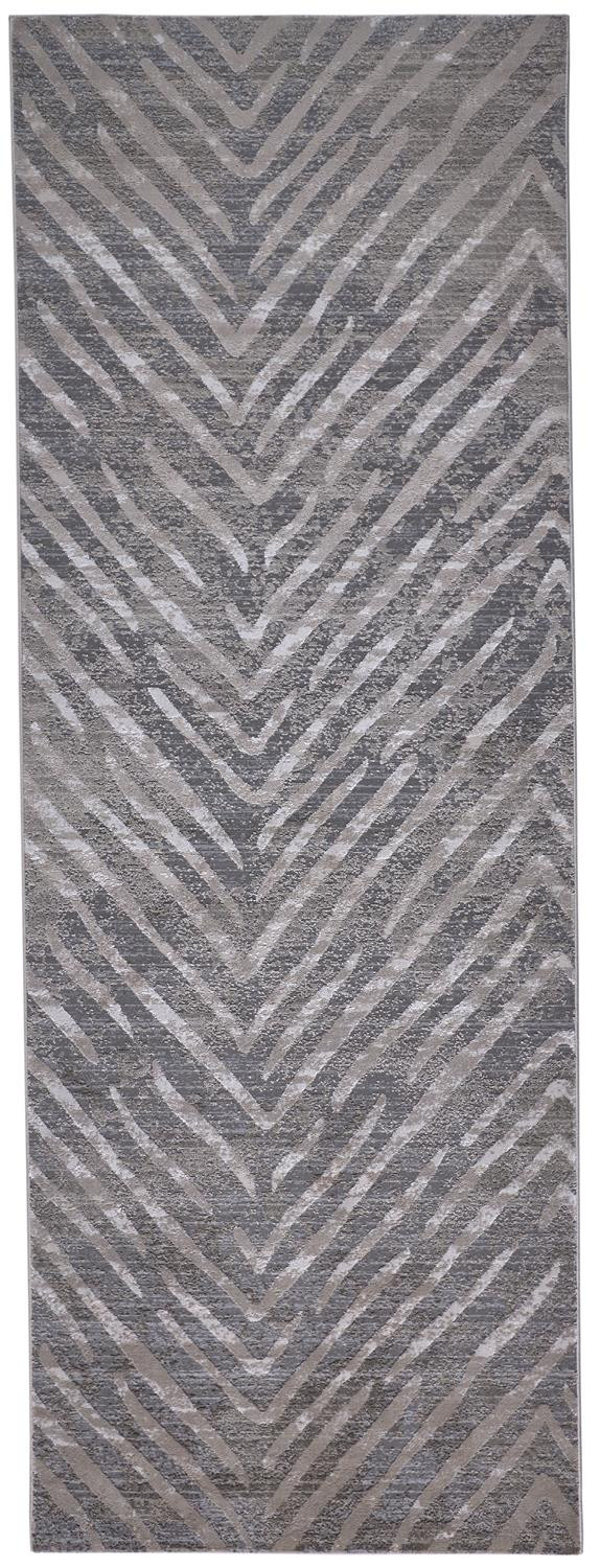 8" Gray and Silver Abstract Distressed Runner Rug