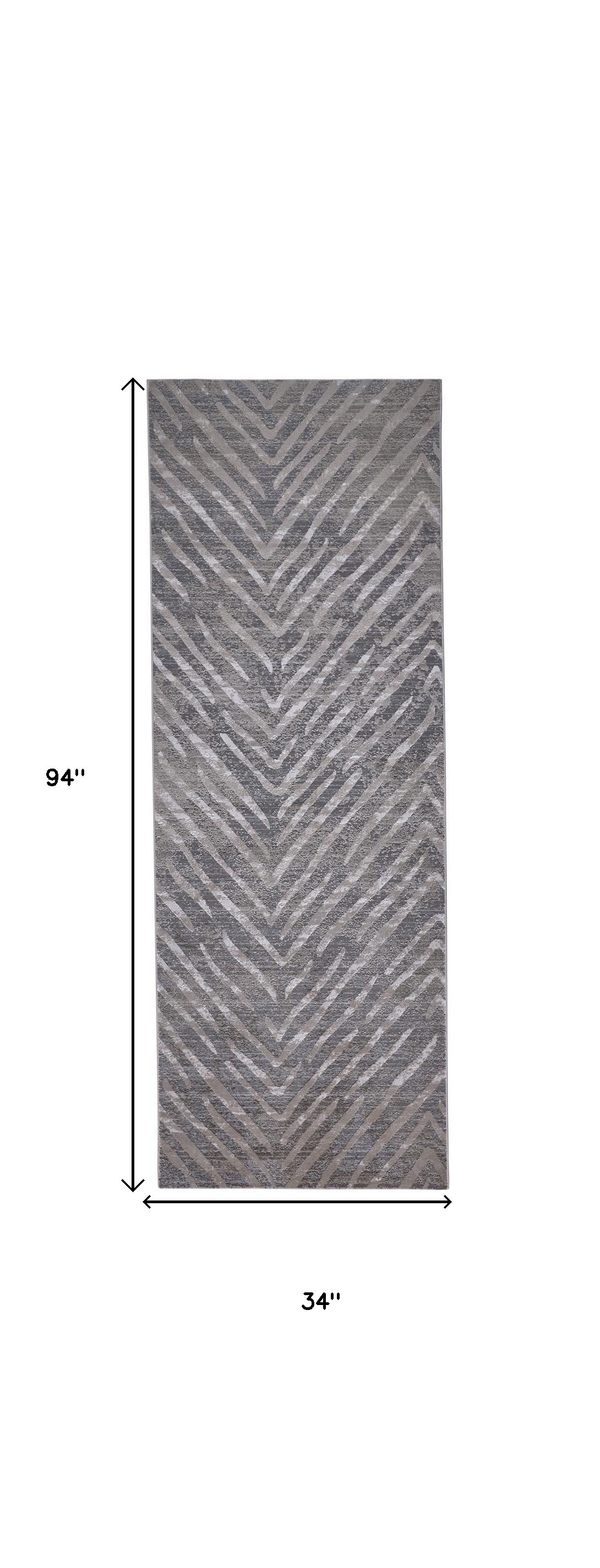 8" Gray and Silver Abstract Distressed Runner Rug