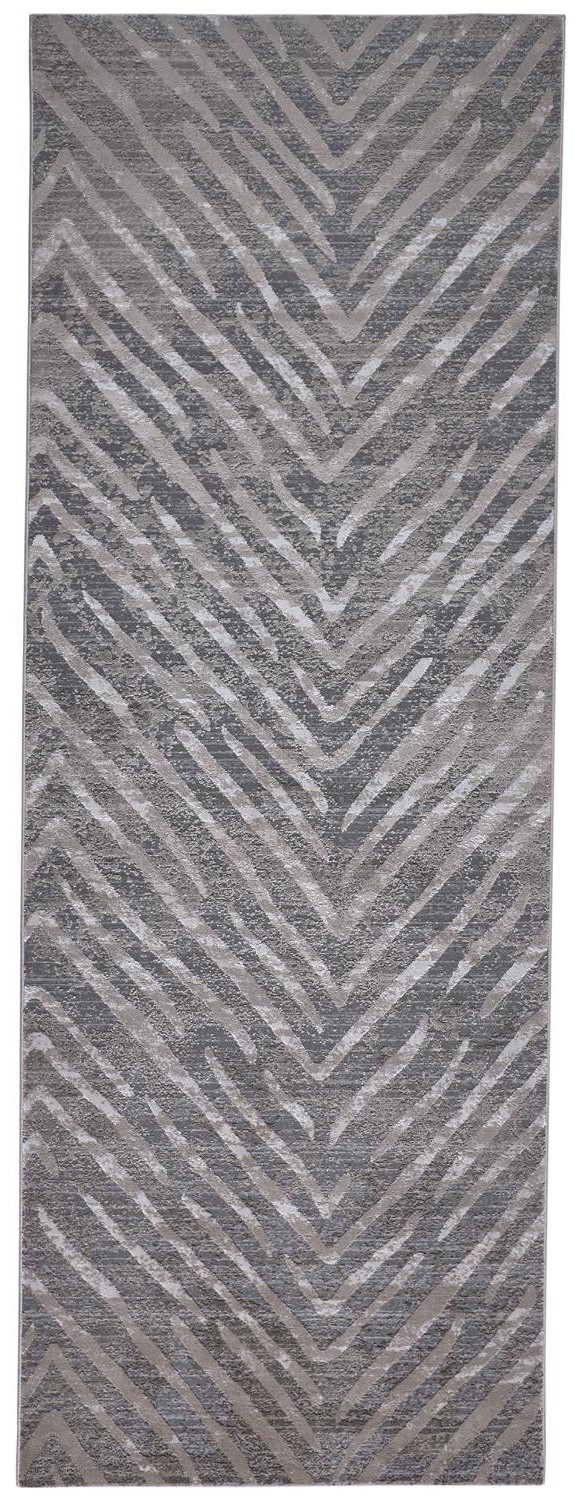 8" Gray and Silver Abstract Distressed Runner Rug