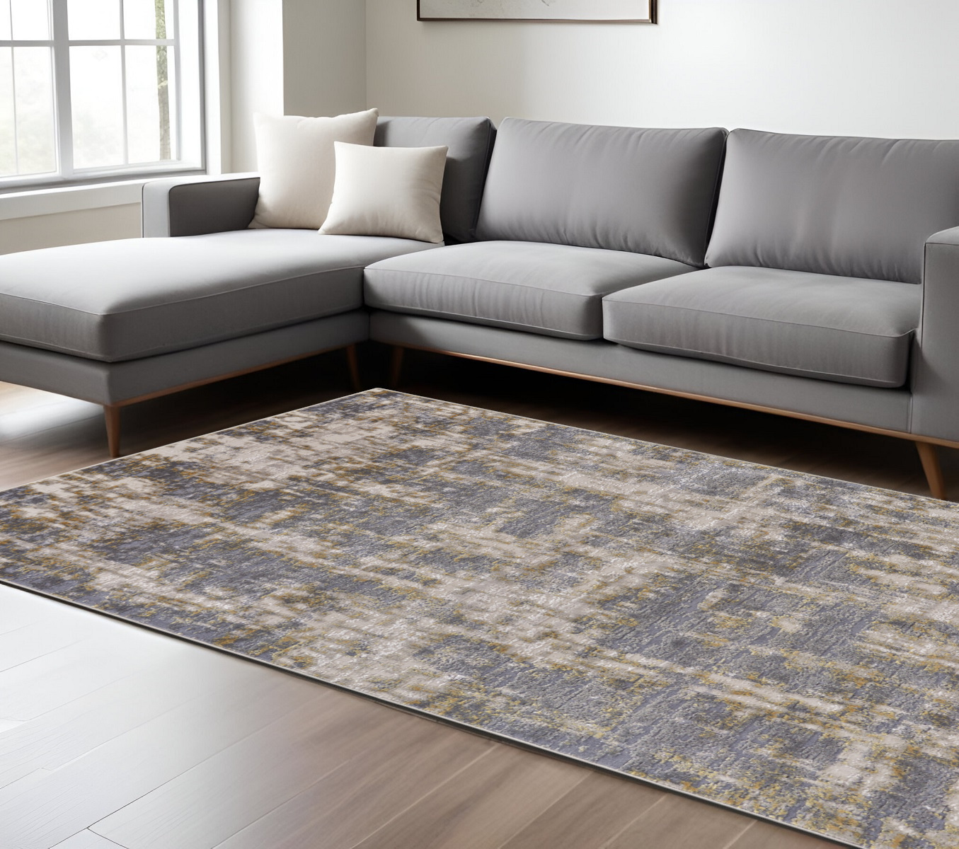 8" X 11" Gray Abstract Area Rug