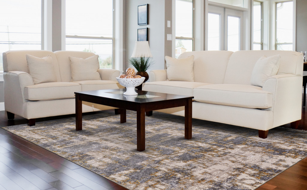 2" X 3" Gray And Gold Abstract Stain Resistant Area Rug