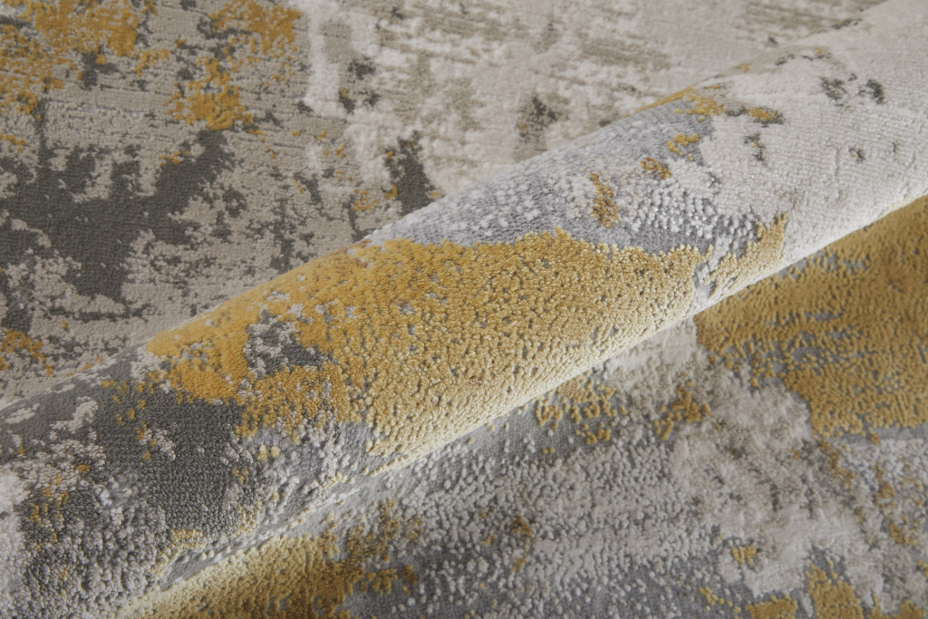 8" Ivory Gray and Gold Abstract Runner Rug